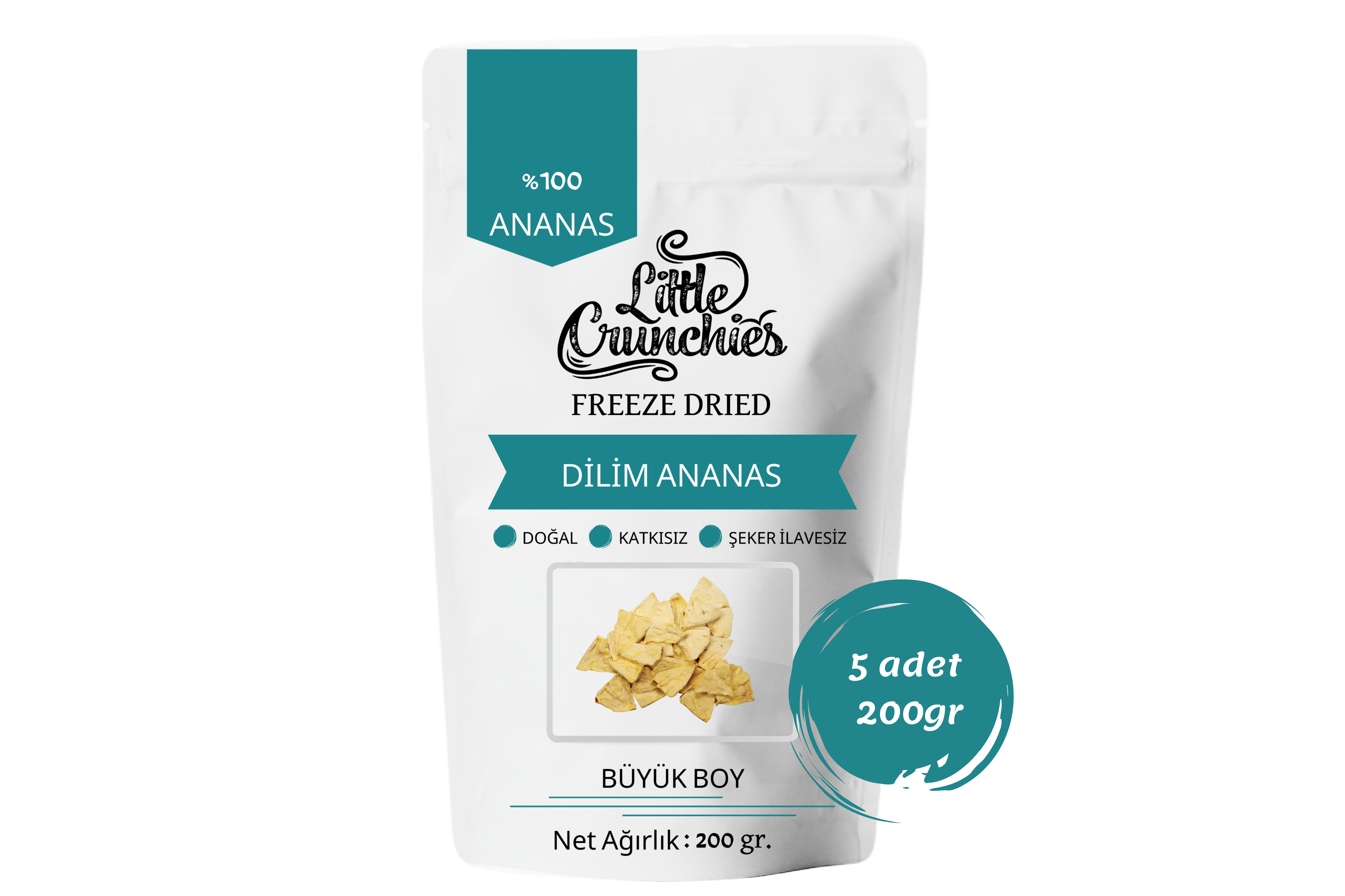 Freeze Dried Dilim Ananas - 1 Kg. - Büyük Boy - Dondurularak Kurutulmuş 5x200 Gr.