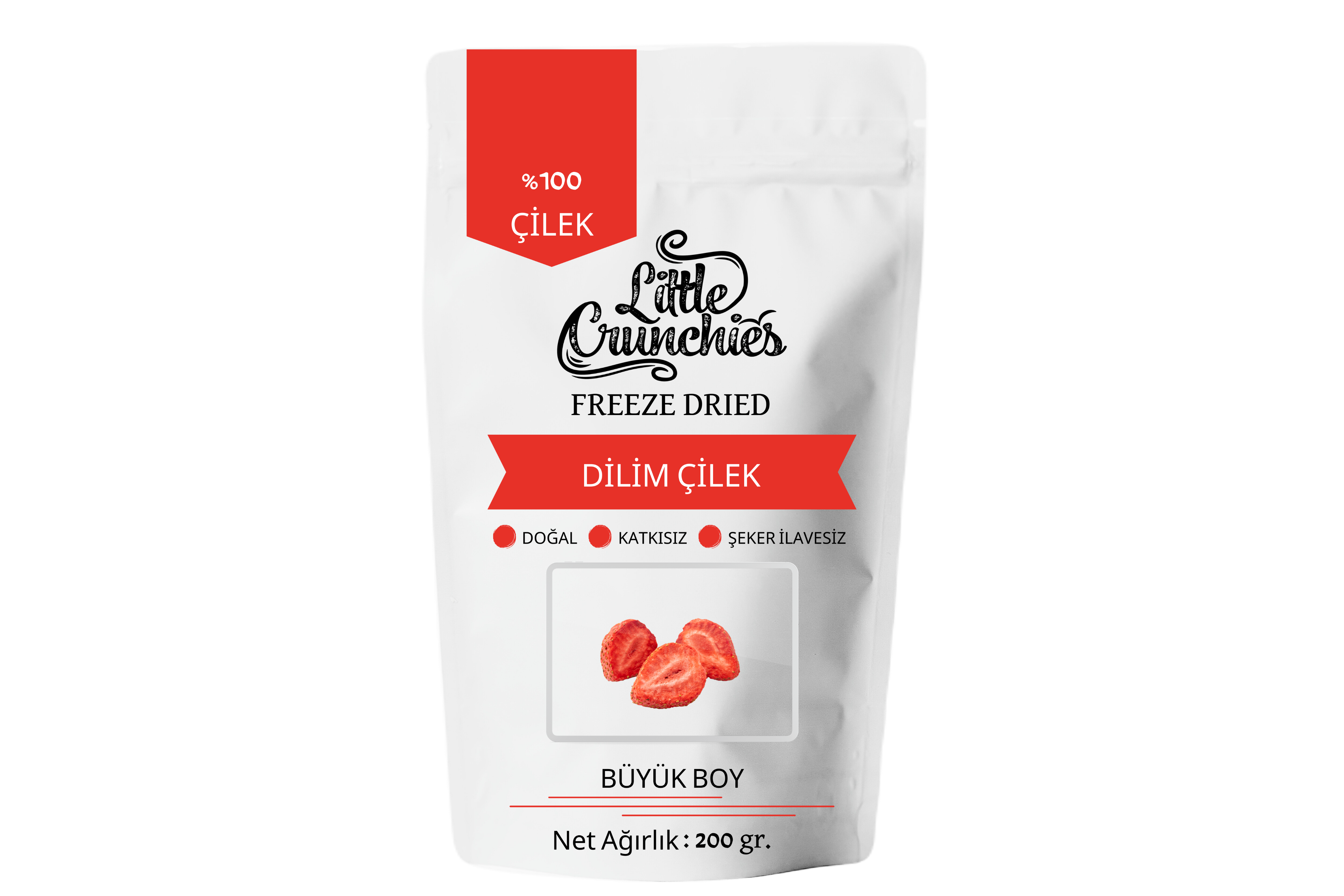 Freeze Dried Dilim Çilek Büyük Boy - Dondurularak Kurutulmuş - 200 Gr.