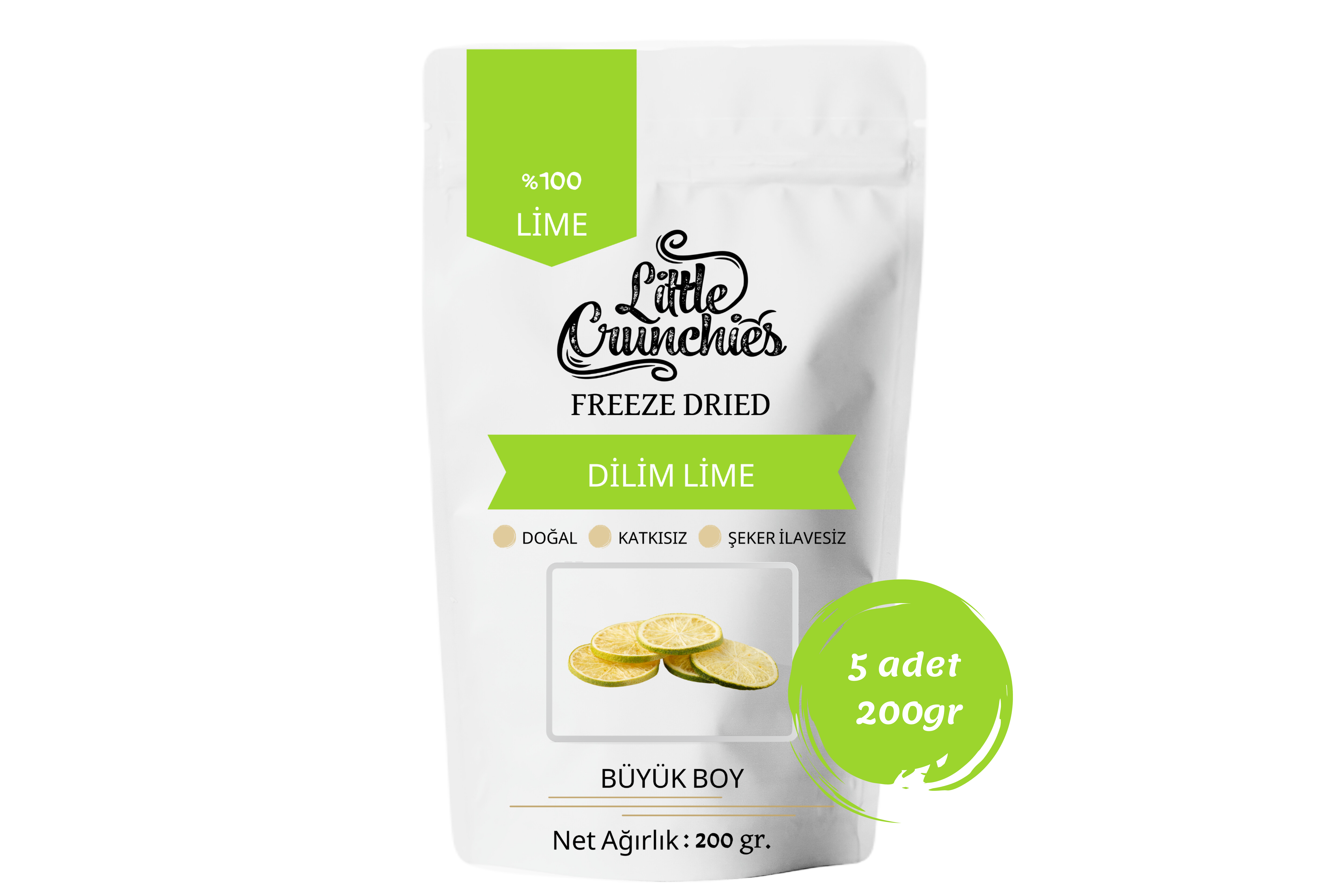 Freeze Dried Dilim Lime - 1 Kg. - Büyük Boy - Dondurularak Kurutulmuş 5x200 Gr.