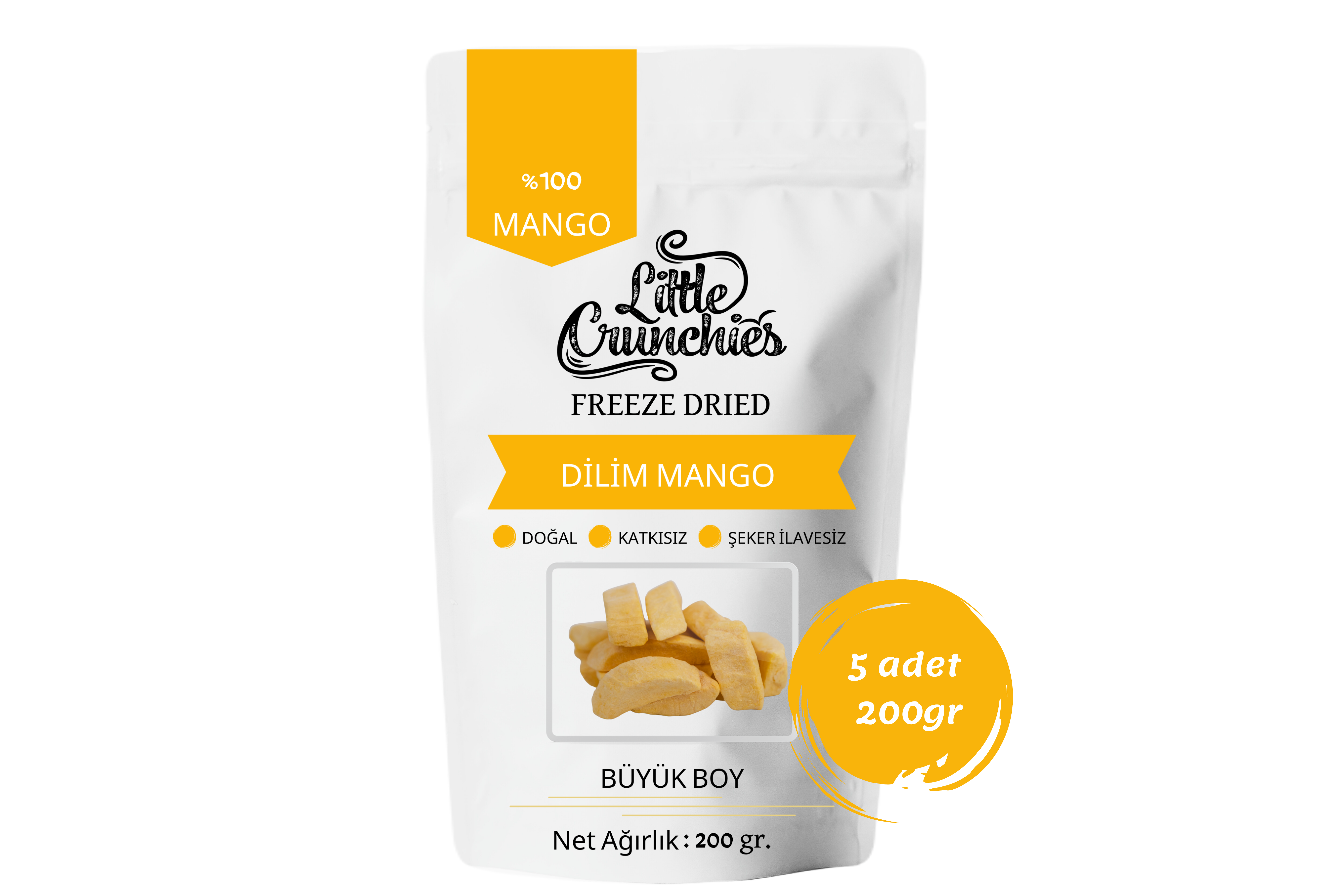 Freeze Dried Dilim Mango - 1 Kg. - Büyük Boy - Dondurularak Kurutulmuş 5x200 Gr.