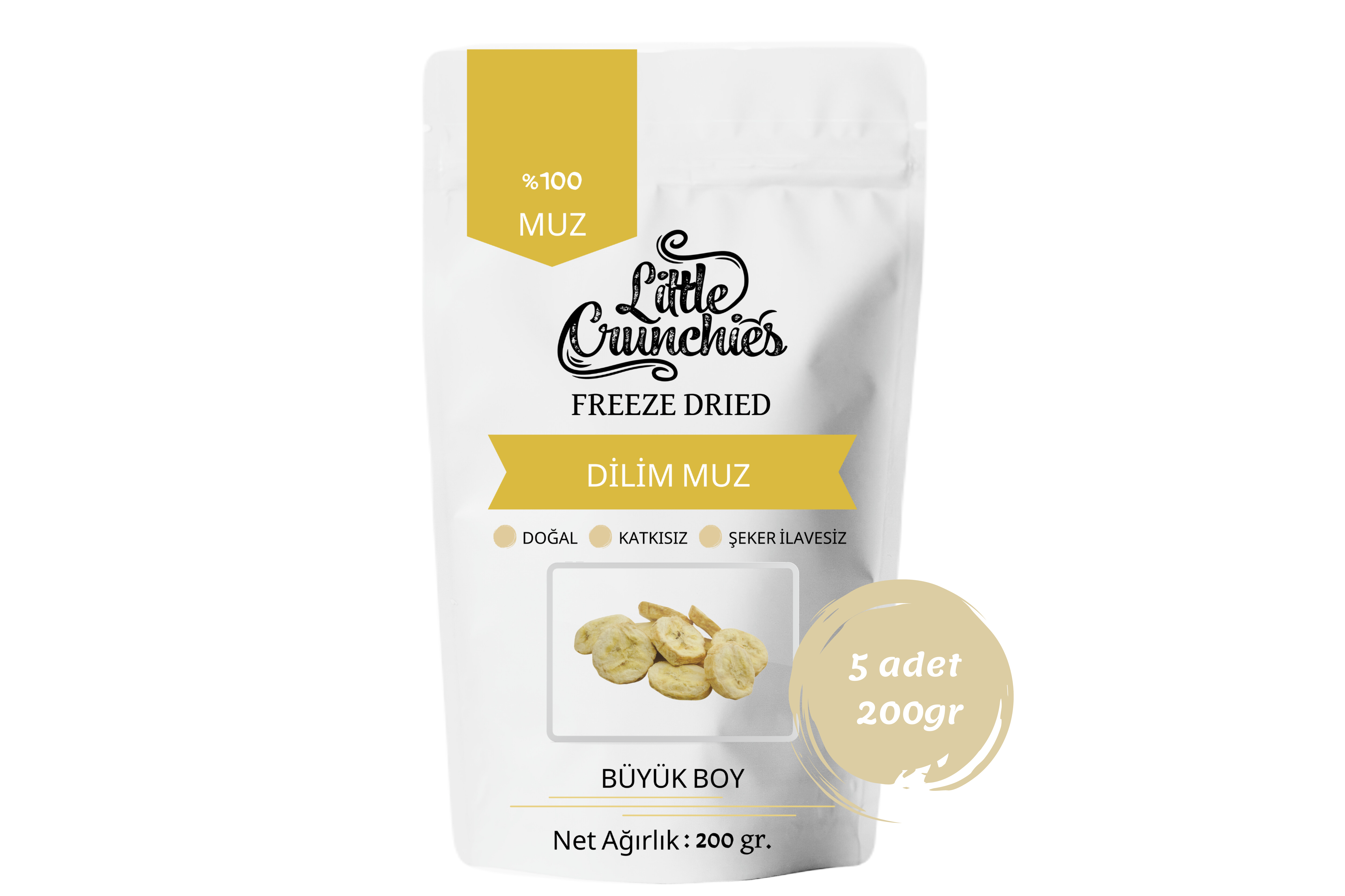 Freeze Dried Dilim Muz - 1 Kg. - Büyük Boy - Dondurularak Kurutulmuş 5x200 Gr.