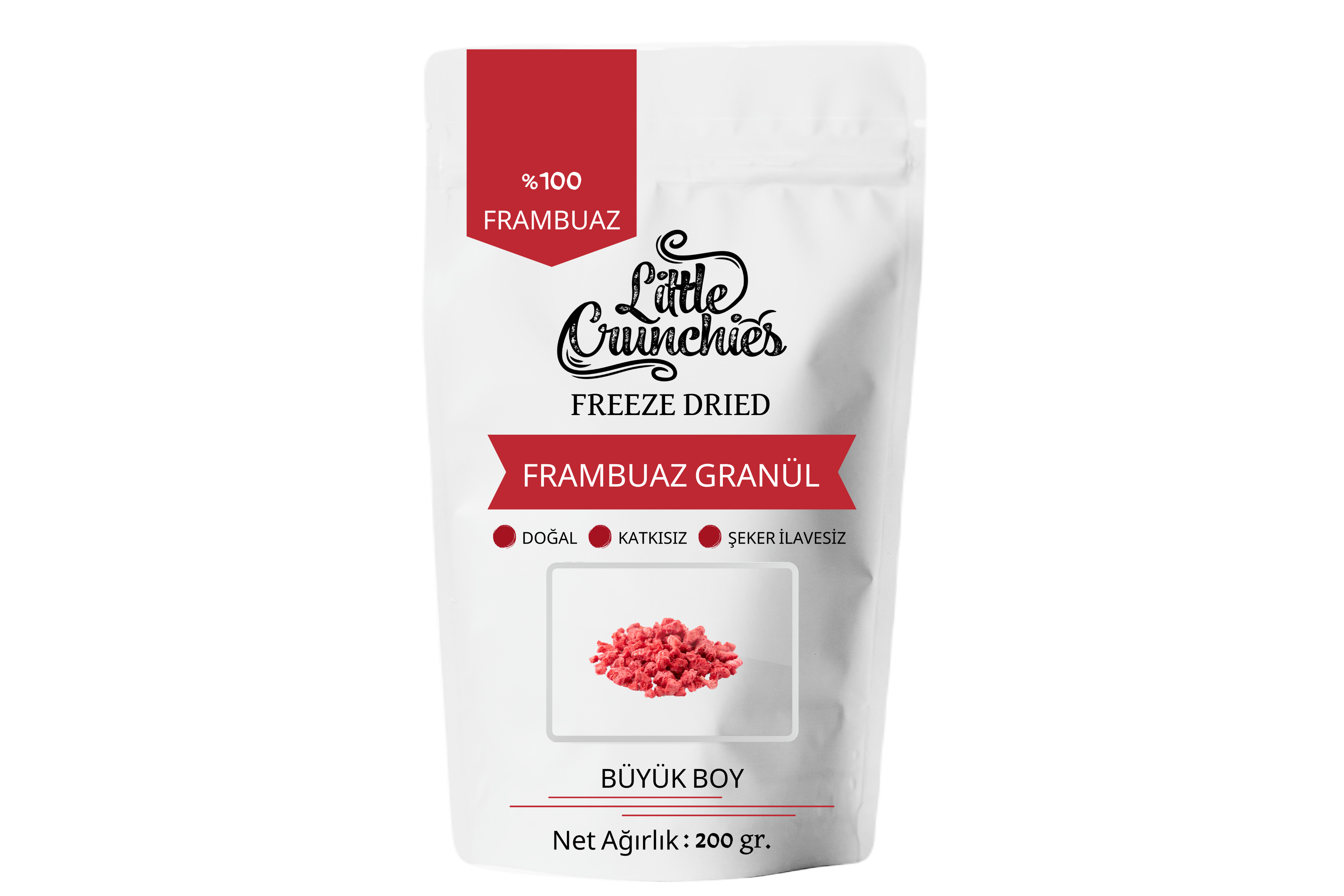 Freeze Dried Frambuaz Granül Büyük Boy - Dondurularak Kurutulmuş - 200 Gr.