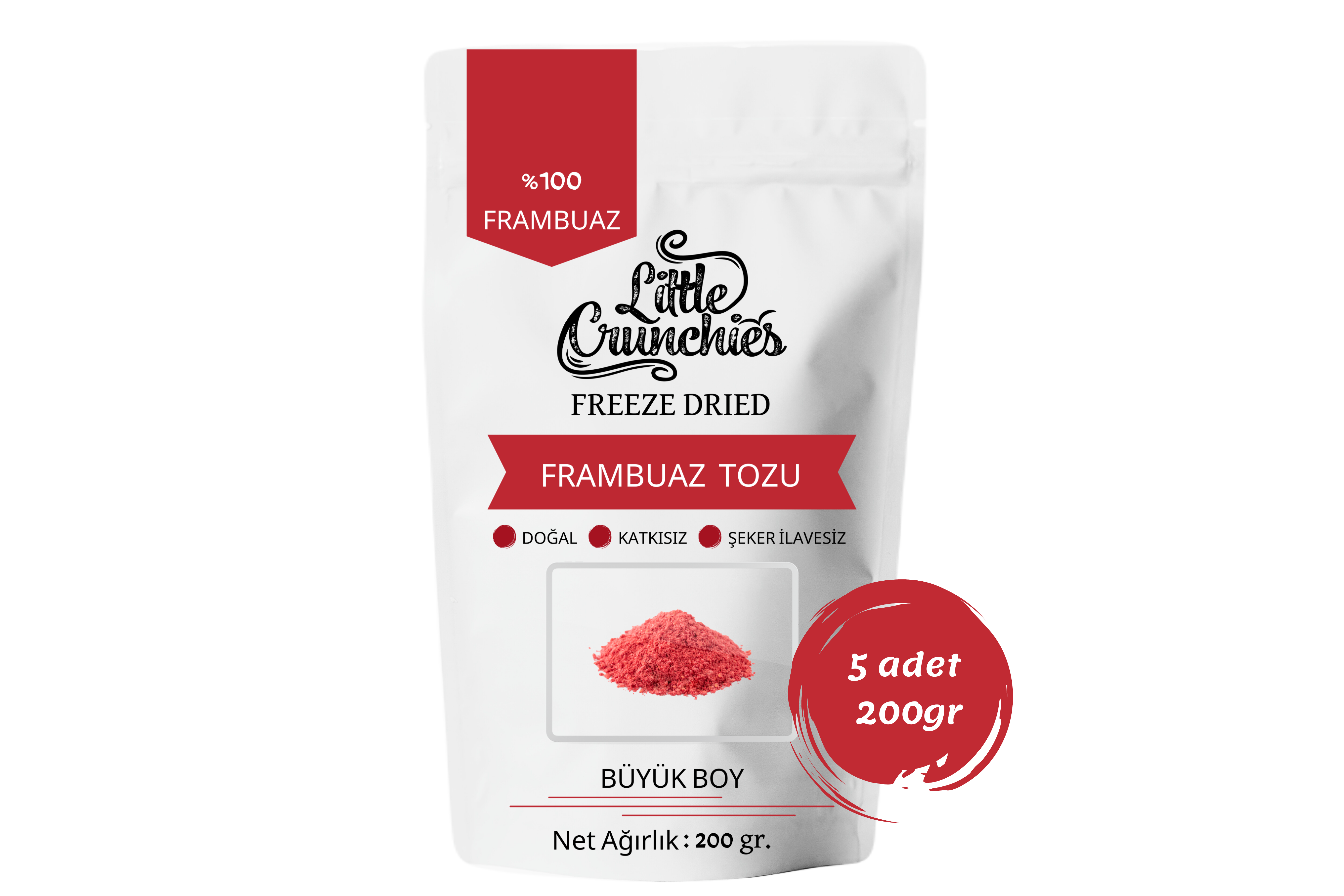 Freeze Dried Frambuaz Tozu - 1 Kg. - Büyük Boy - Dondurularak Kurutulmuş 5x200 Gr.