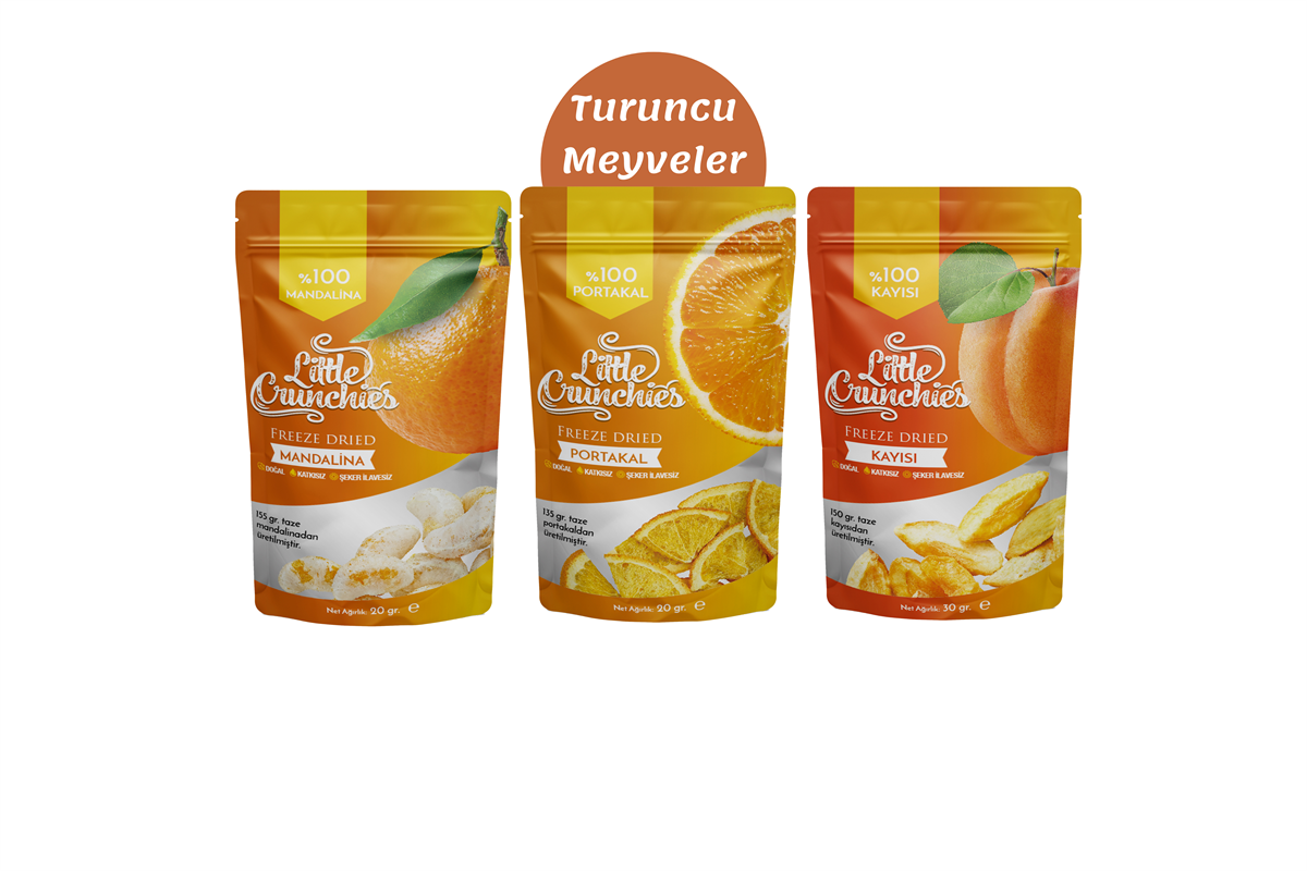 Freeze Dried Turuncu Meyveler - Mandalina, Portakal, Kayısı Dondurularak Kurutulmuş Karma Paket