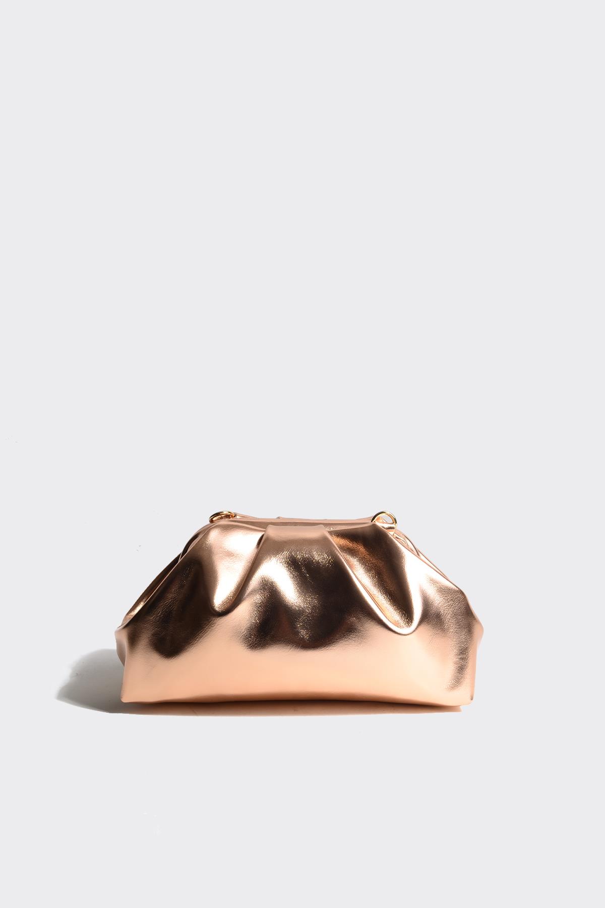 Bakır Kadın Metalik Deri Clutch Abiye Çanta