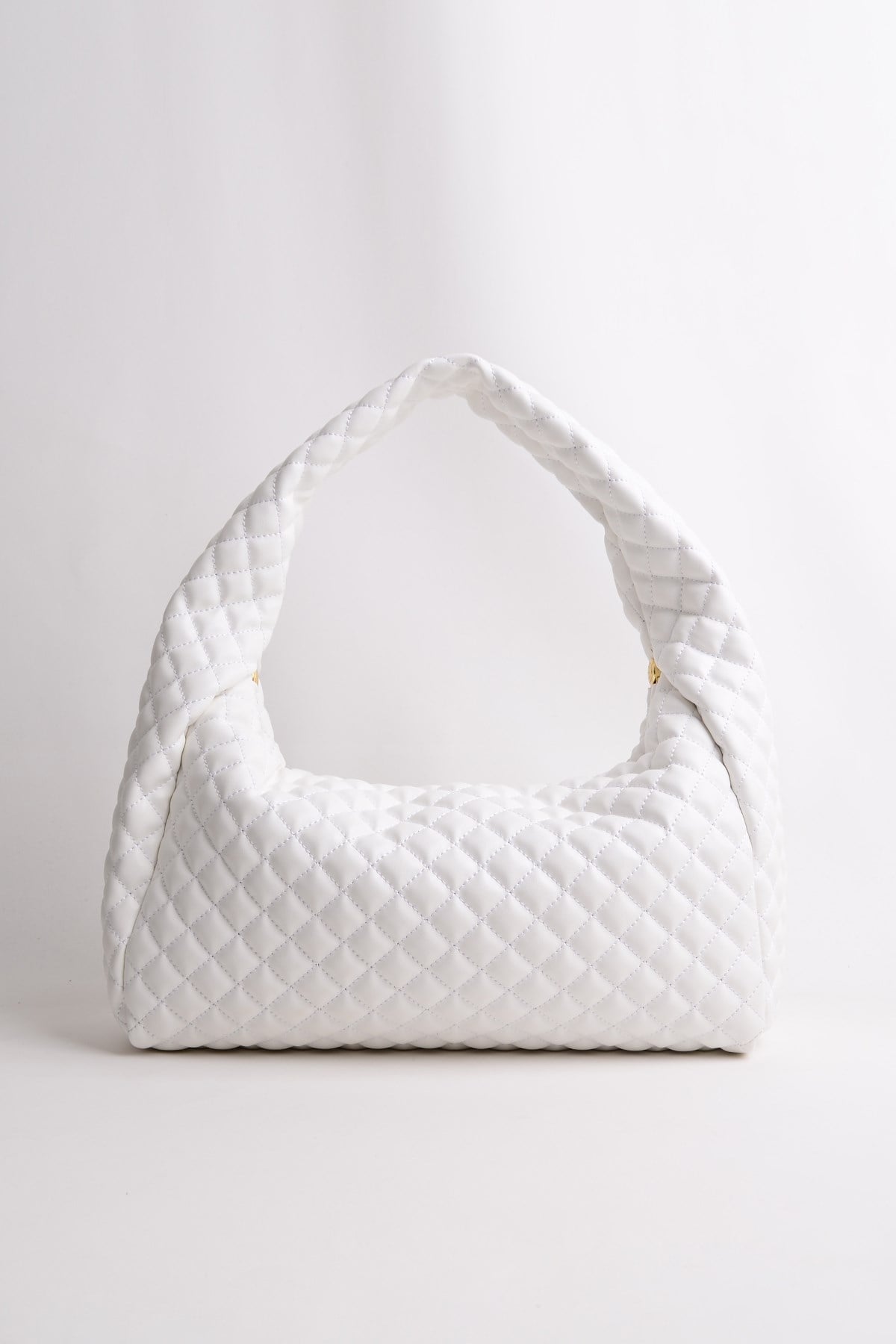 Beyaz Kadın Kapitone Omuz Çantası