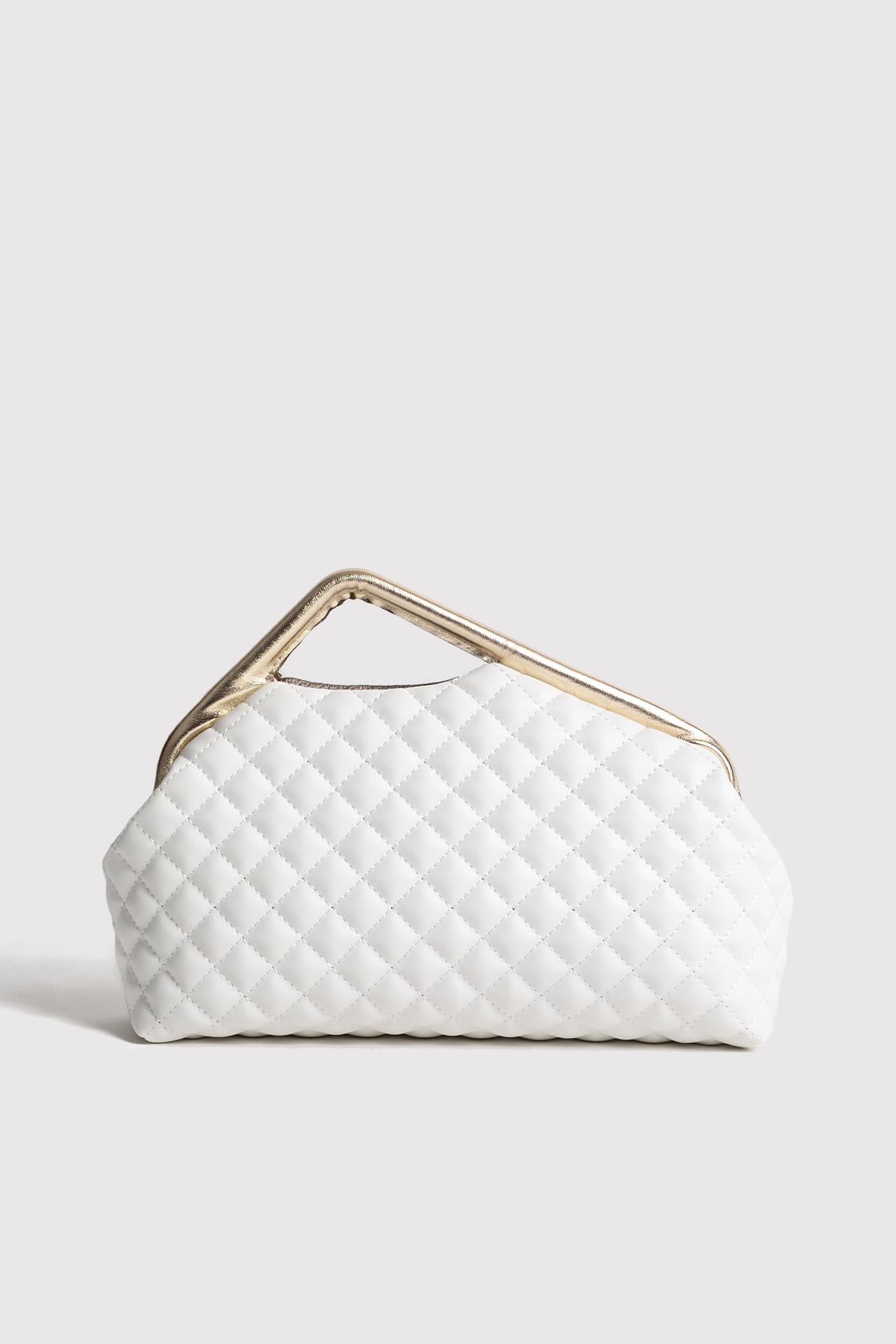 Beyaz Kapitone Clutch Portföy Çanta