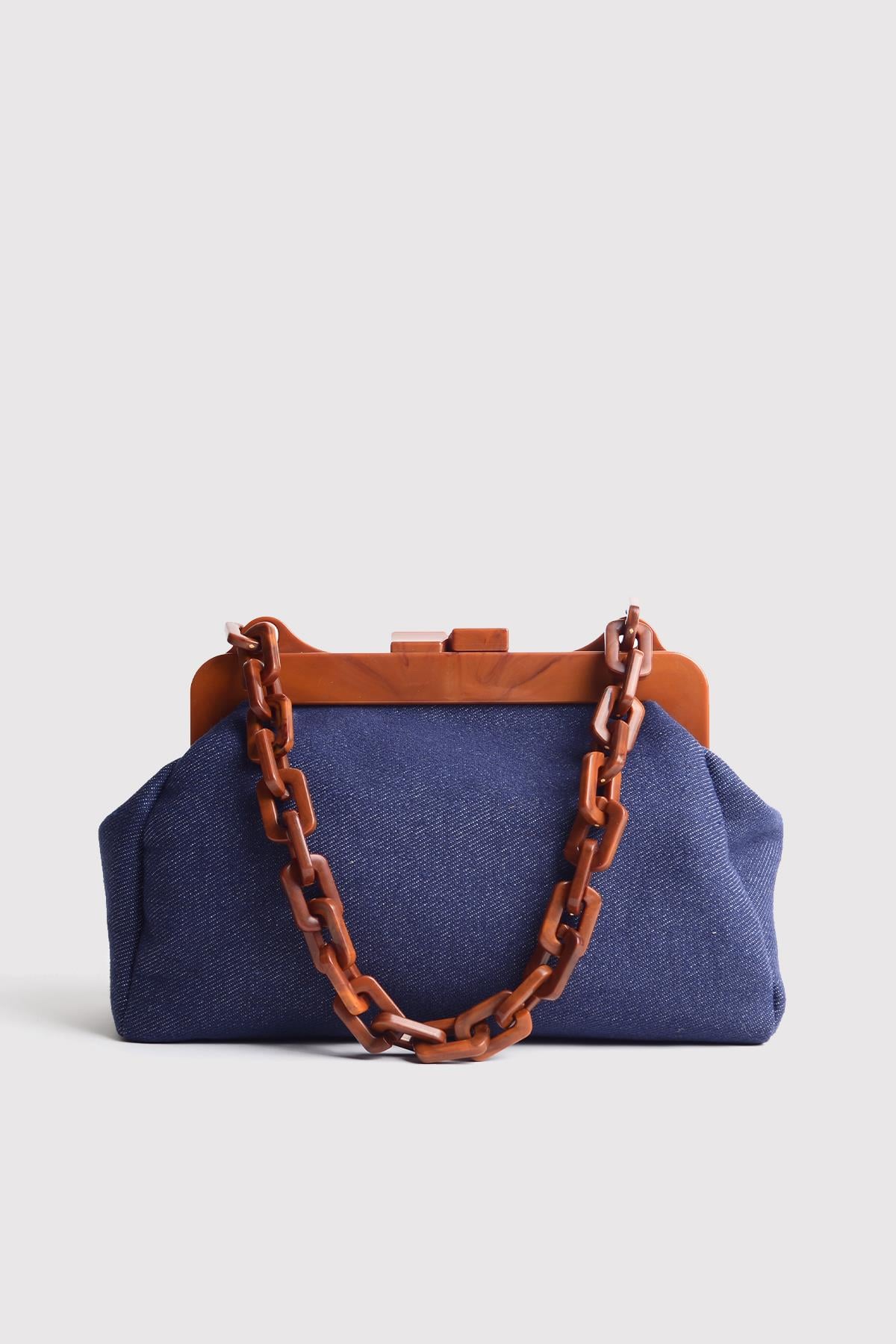 Denim Kadın Kot Mavi Zincirli Omuz Çantası