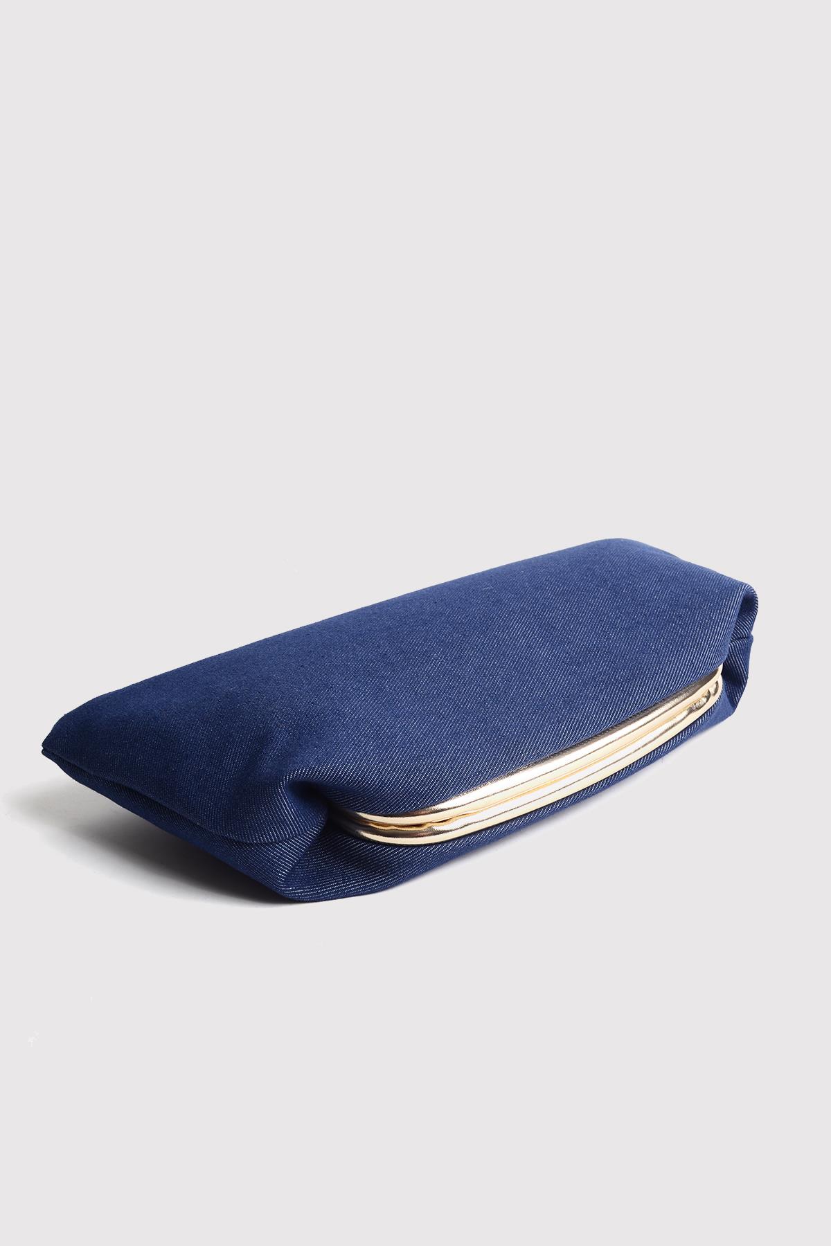 Denim Kadın Mavi Clutch Portföy Çanta