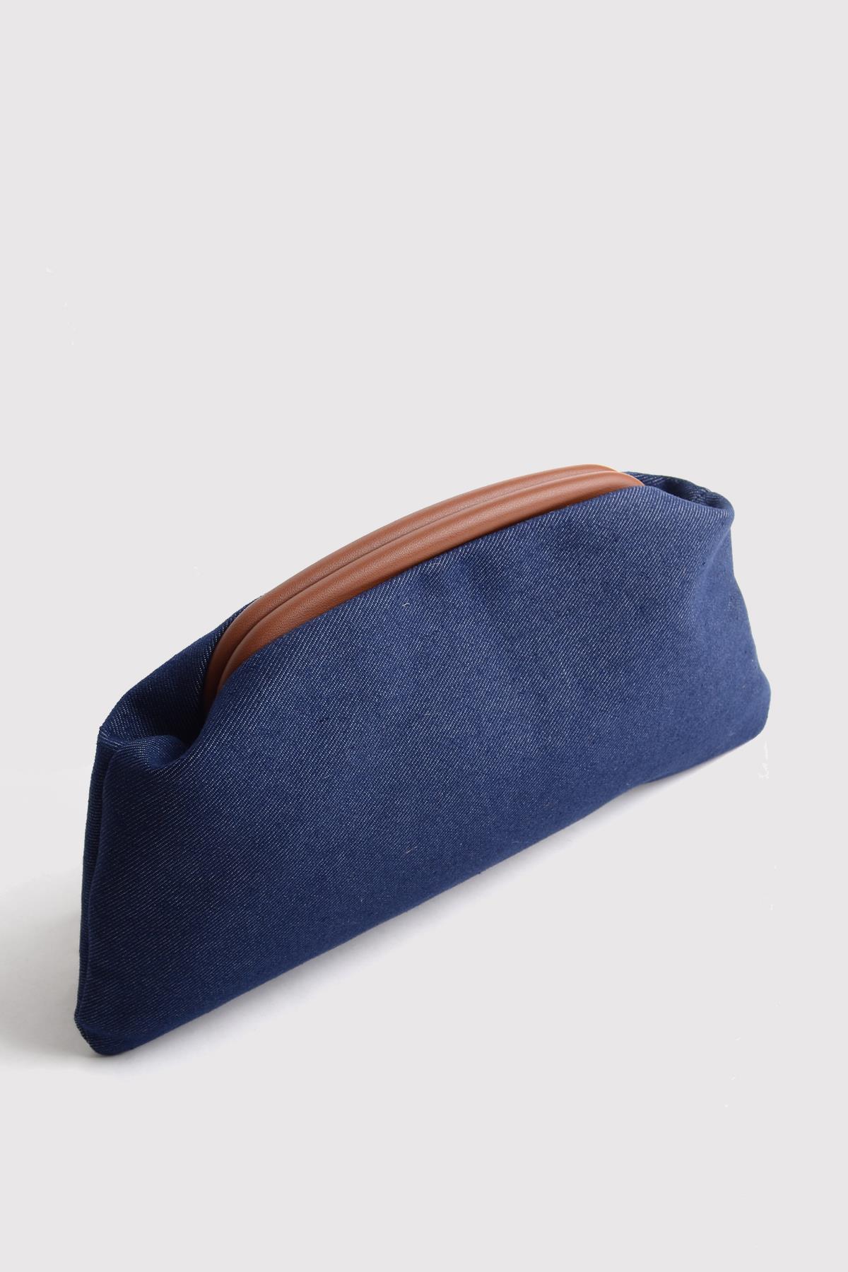 Denim Kadın Taba Clutch Portföy Çanta