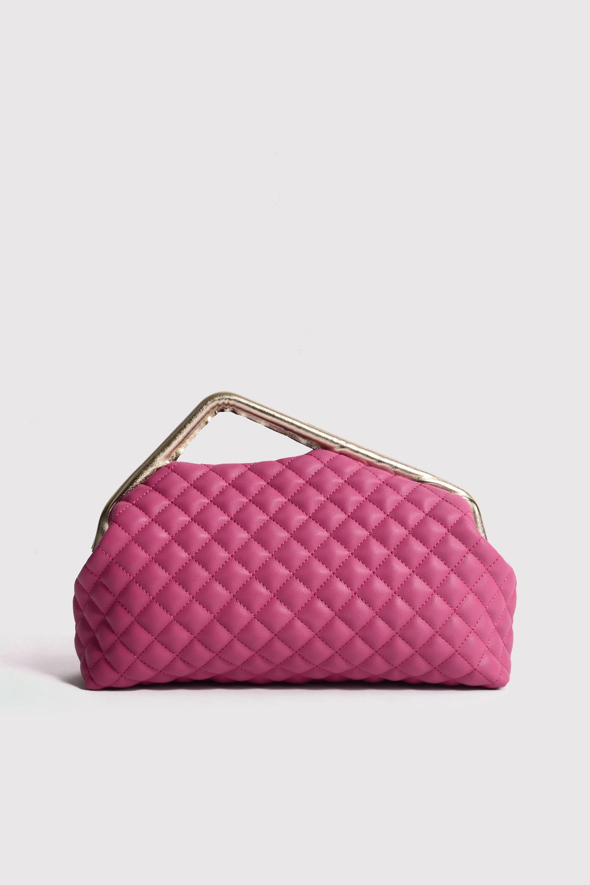 Fuşya Kapitone Clutch Portföy Çanta