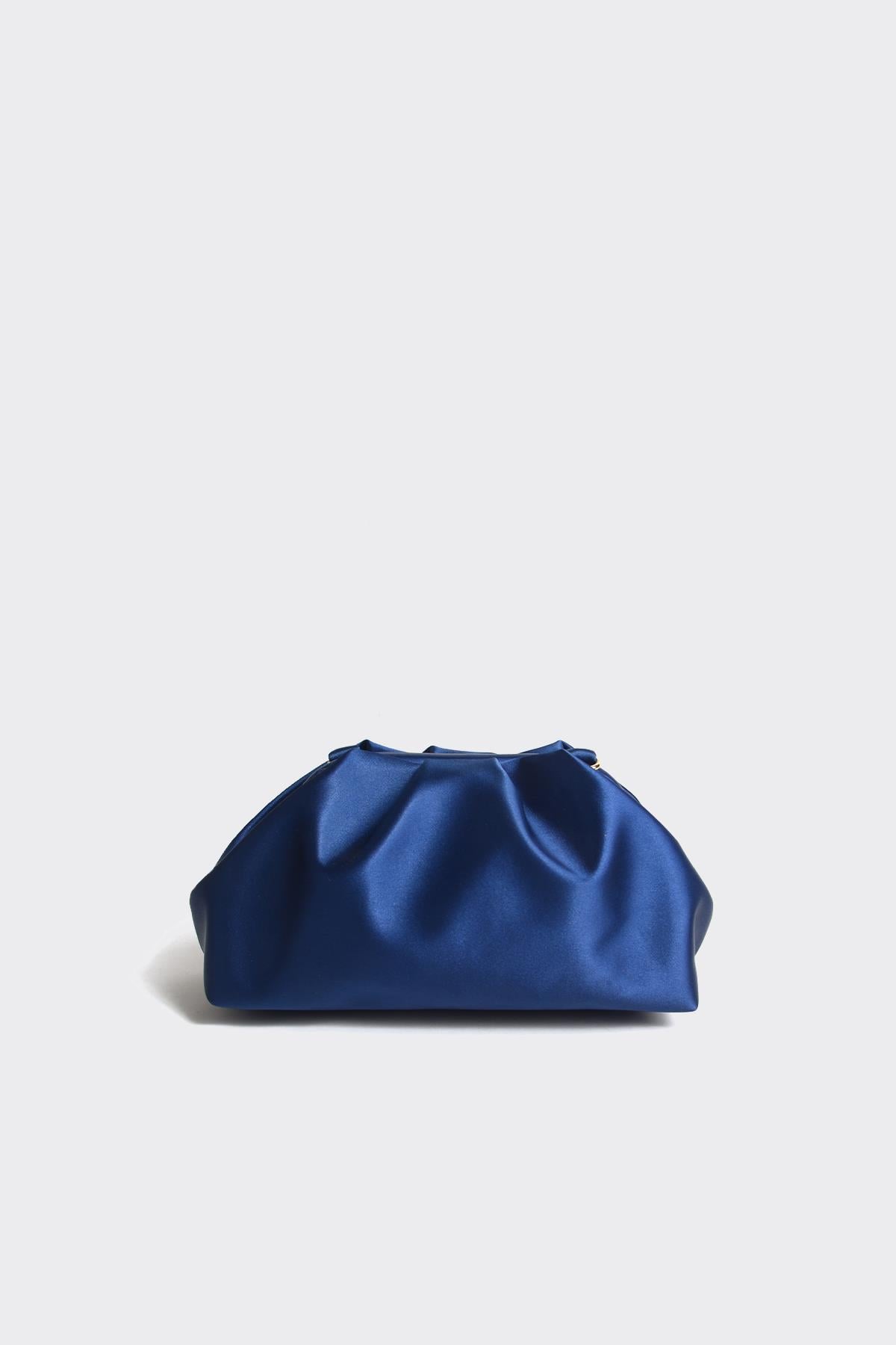 Lacivert Kadın Saten Clutch Abiye Çanta
