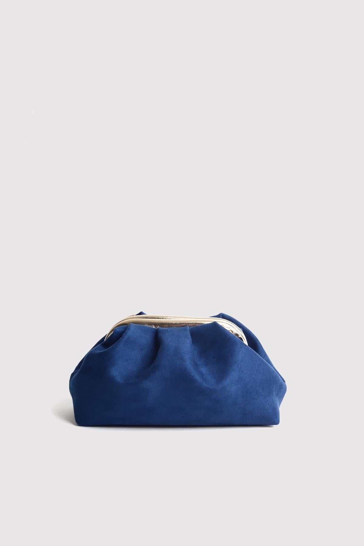 Lacivert Kadın Süet Clutch Abiye Çanta