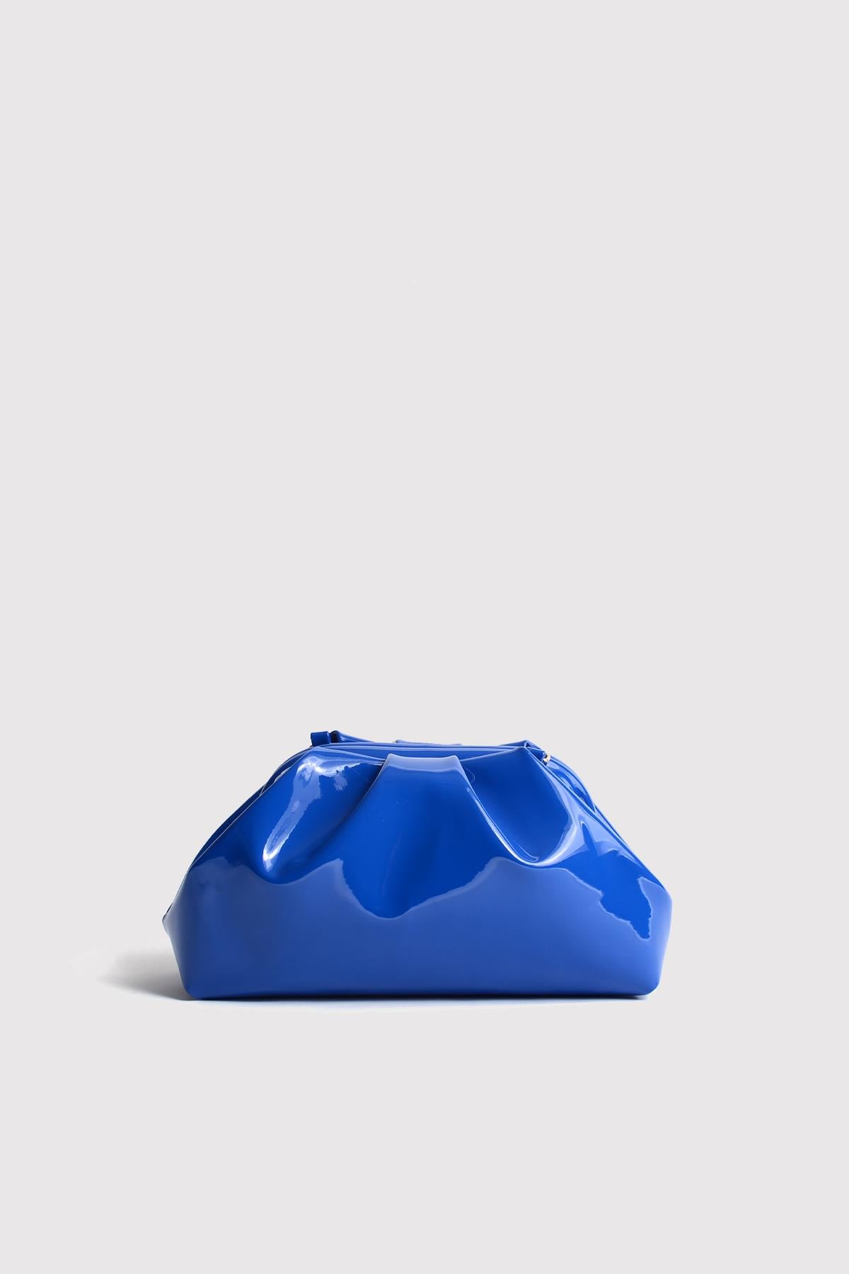 Mavi Kadın Rugan Deri Clutch Abiye Çanta