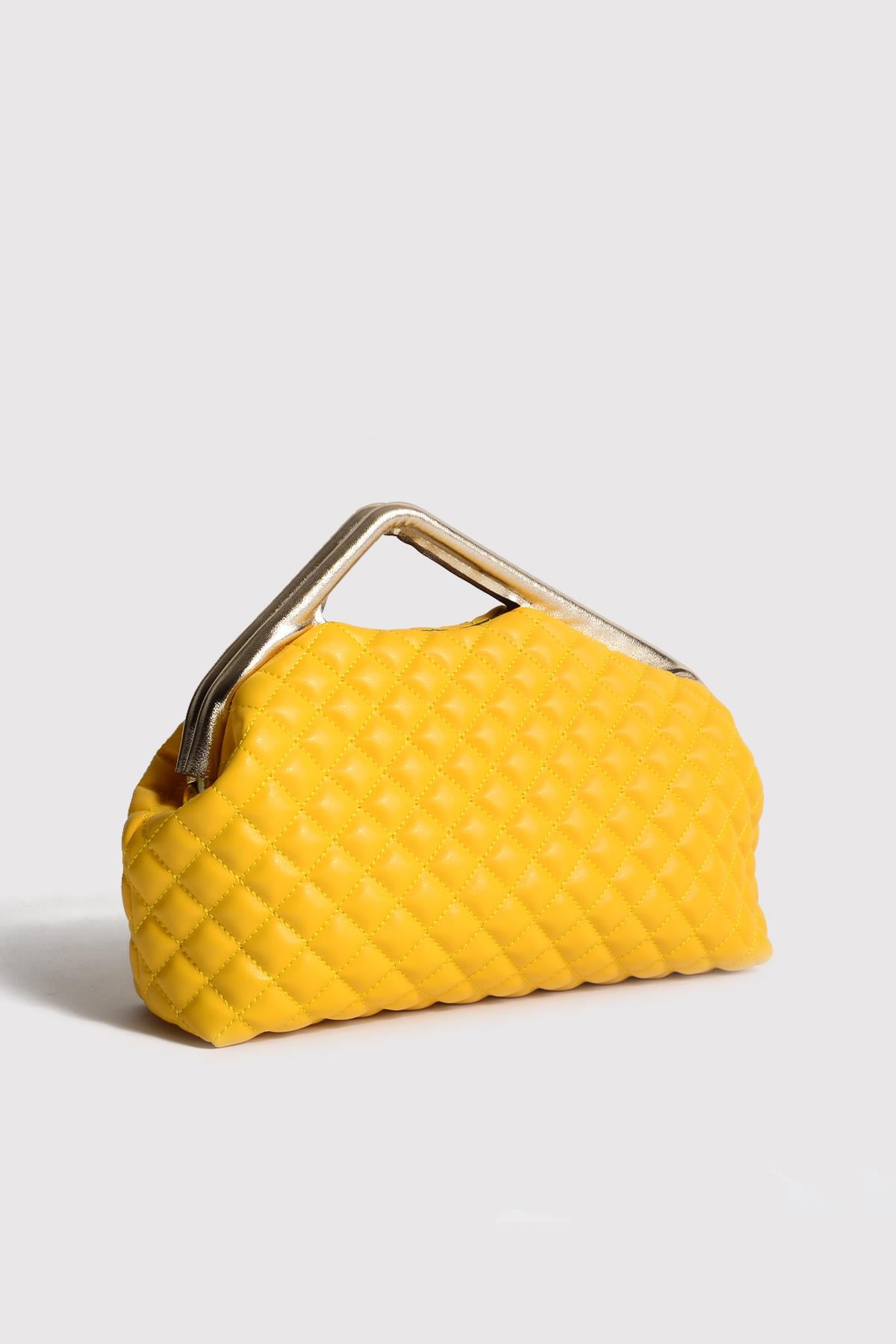 Sarı Kapitone Clutch Portföy Çanta