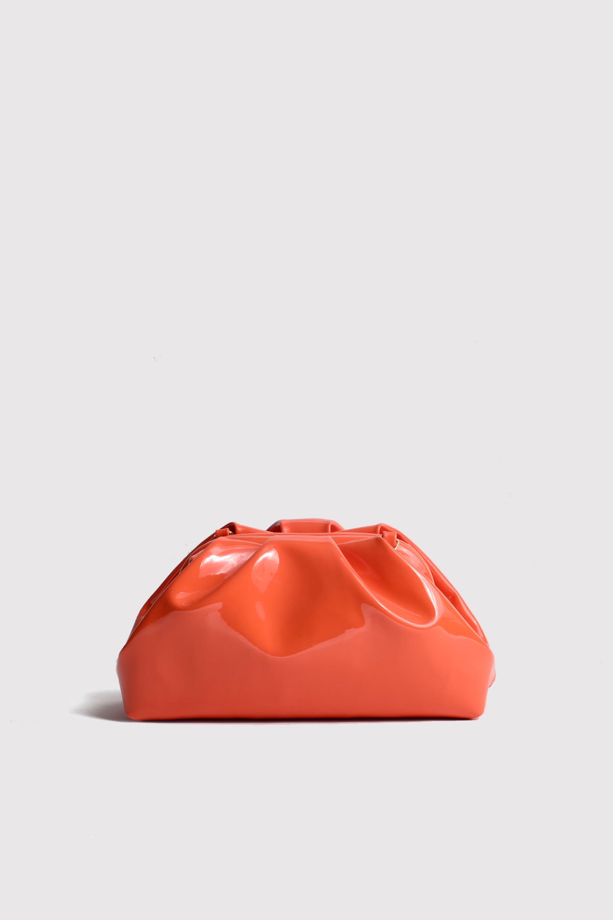 Turuncu Kadın Rugan Deri Clutch Abiye Çanta