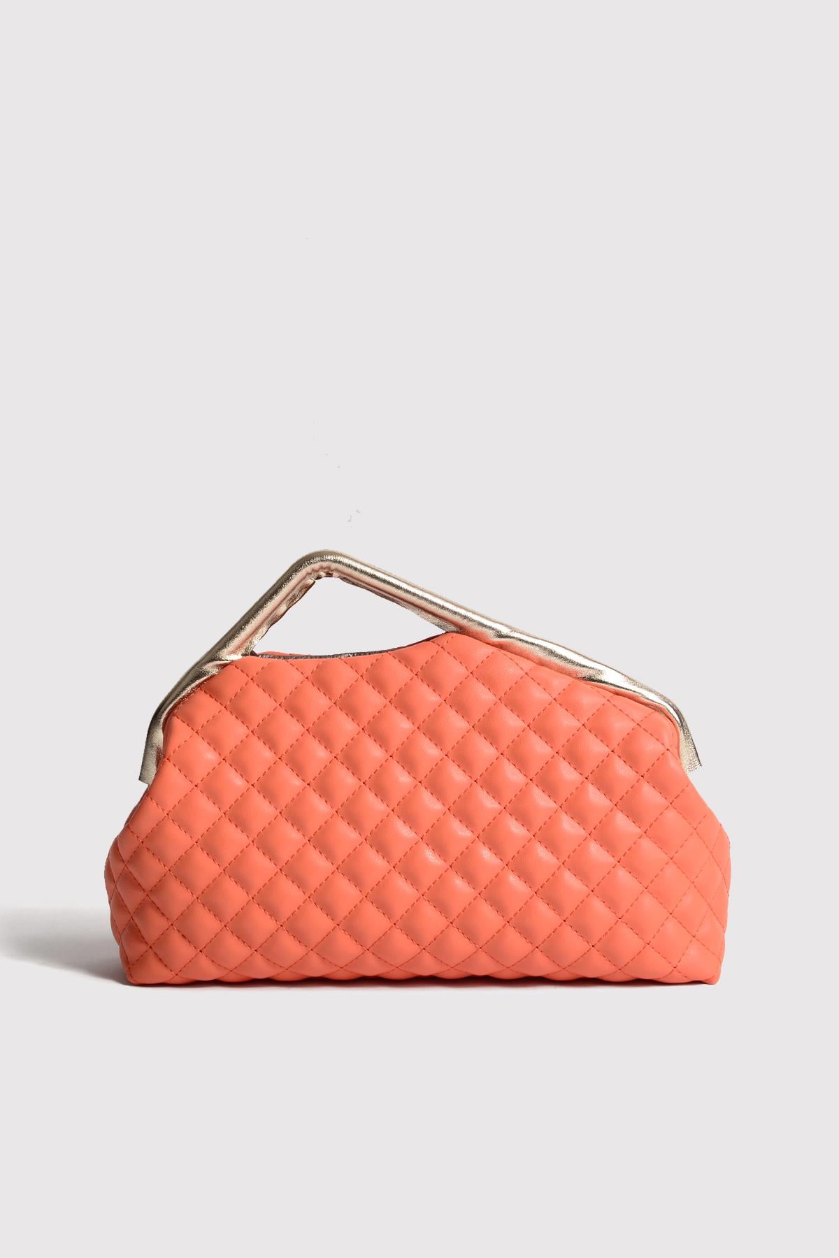 Turuncu Kapitone Clutch Portföy Çanta