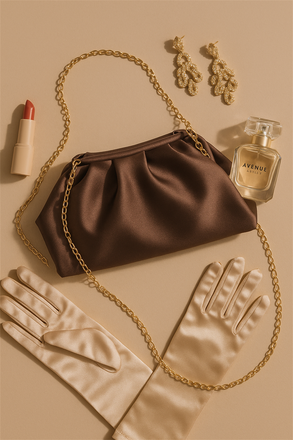 Kahve Kadın Saten Clutch Abiye Çanta