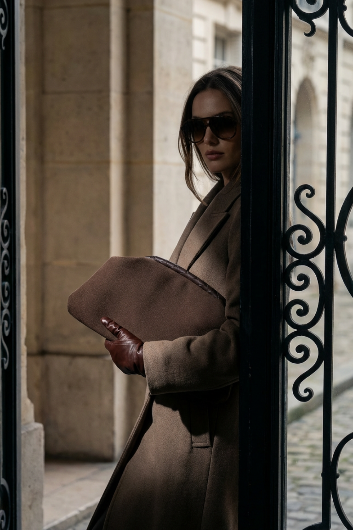 Acı Kahve Süet Deri Portföy Clutch Çanta