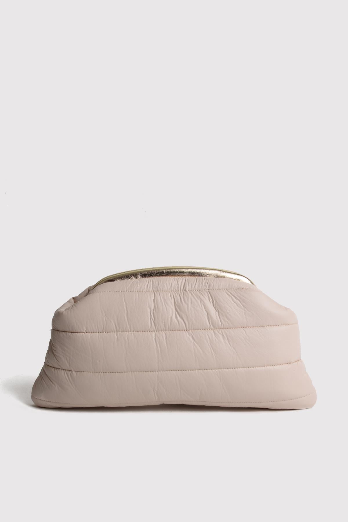 Bej Kadın Şişme Puf Clutch Çanta