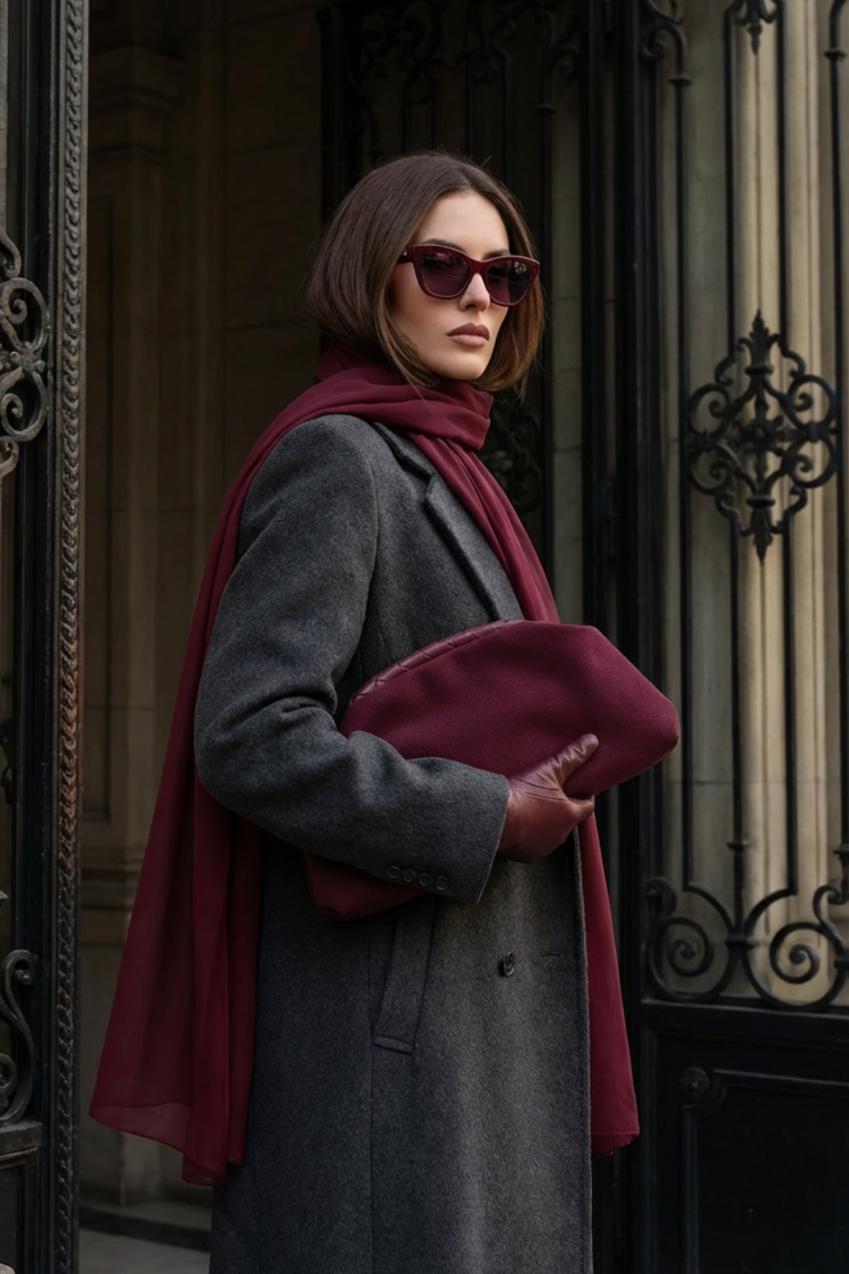 Bordo Süet Deri Portföy Clutch Çanta