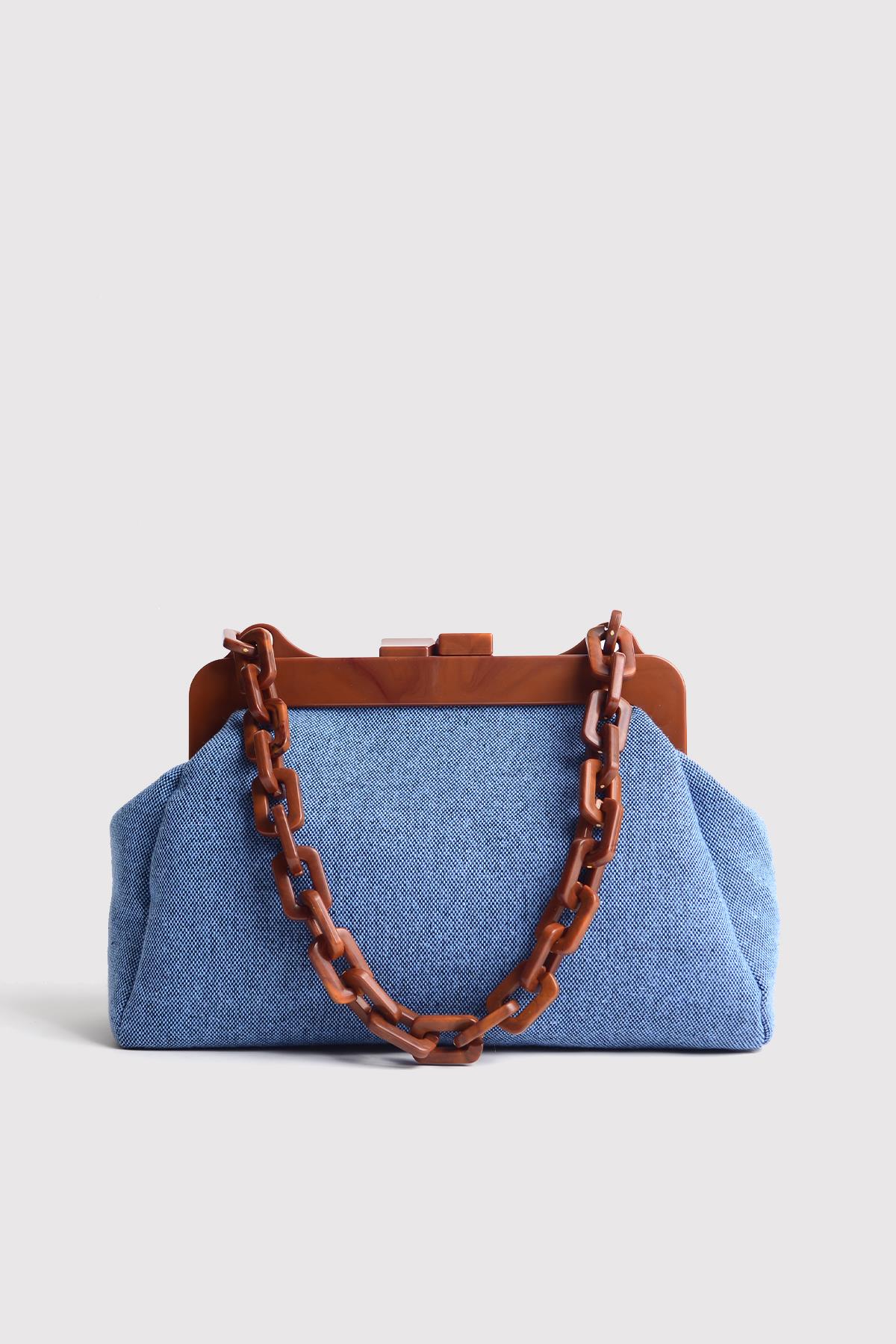 Denim Kadın Kot Açık Mavi Zincirli Omuz Çantası