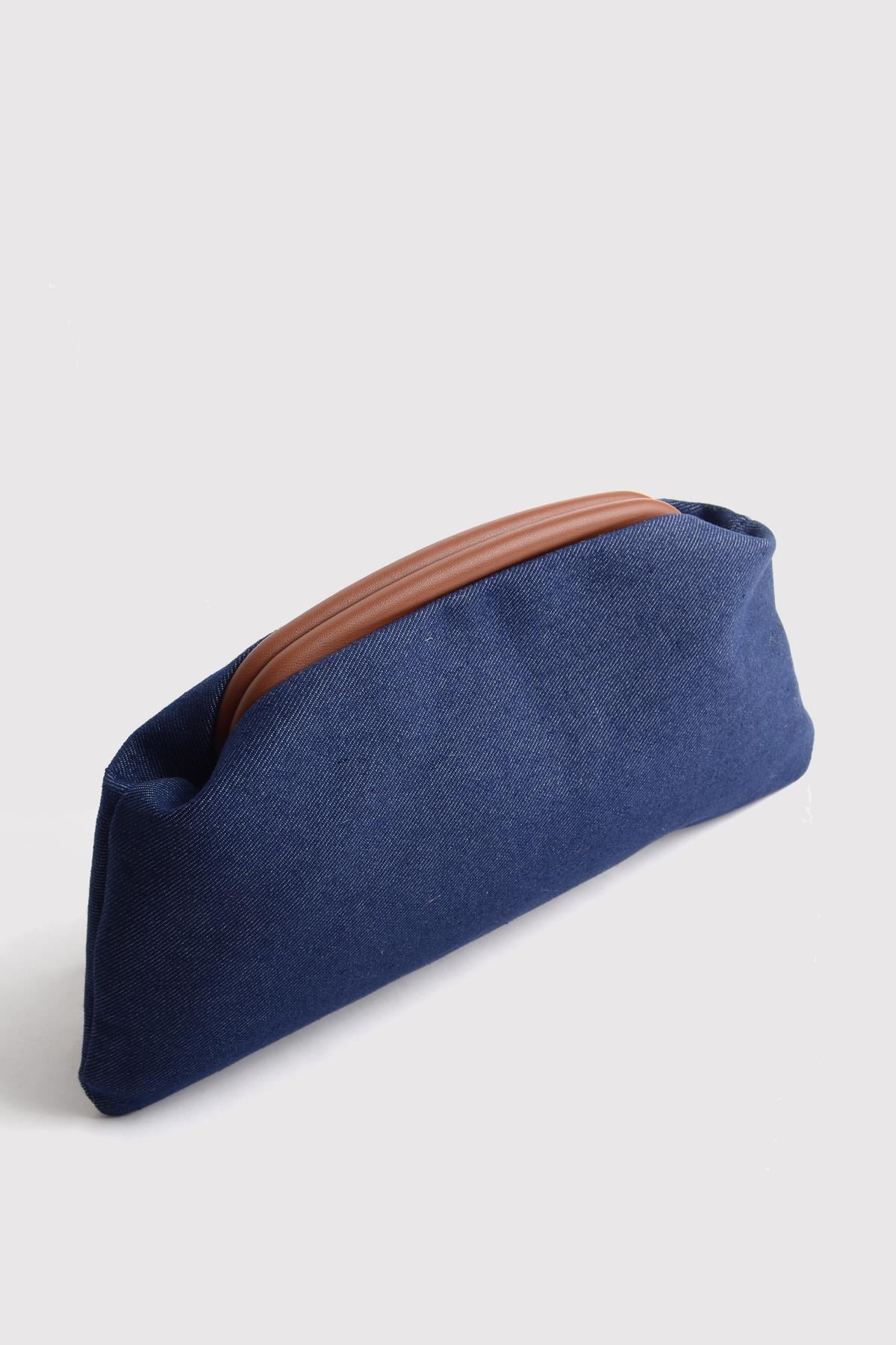Denim Kadın Taba Clutch Portföy Çanta
