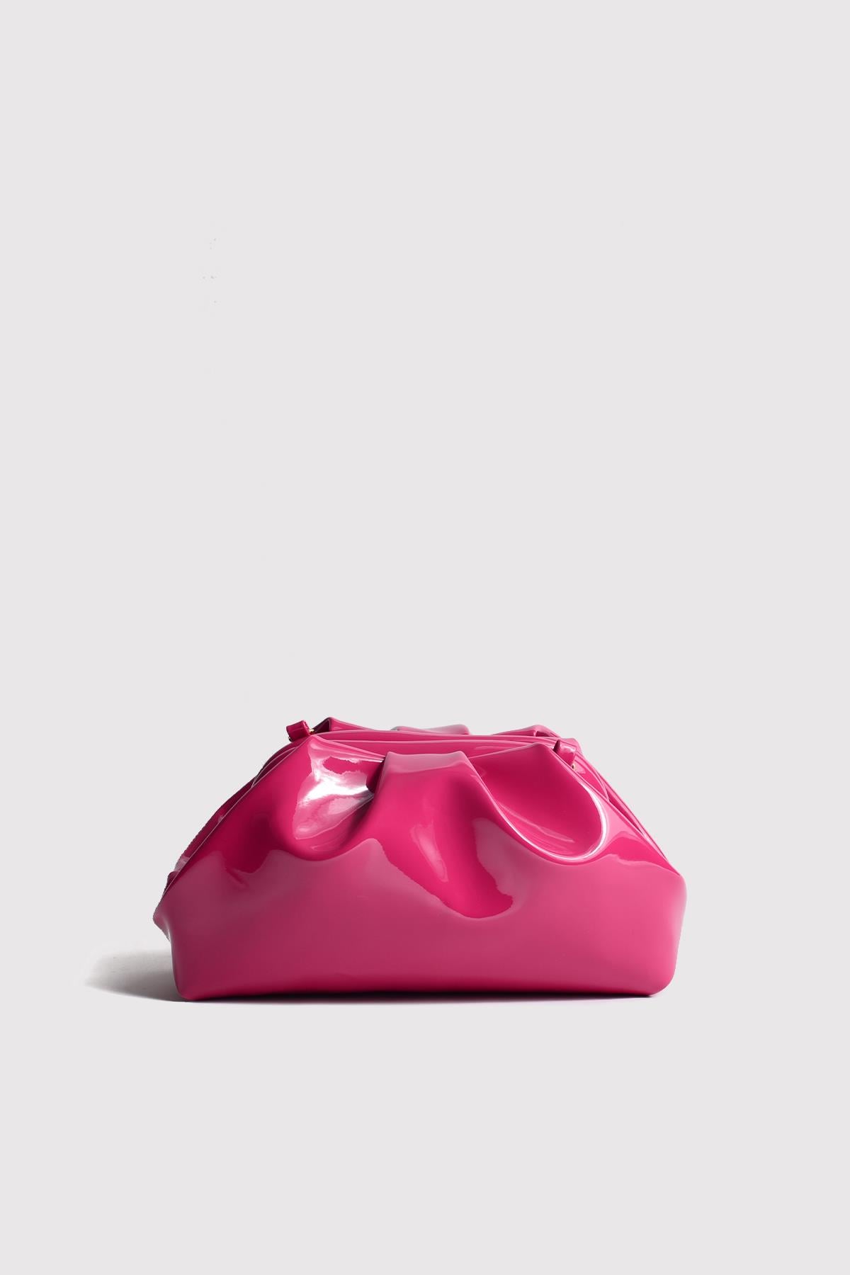 Fuşya Kadın Rugan Deri Clutch Abiye Çanta