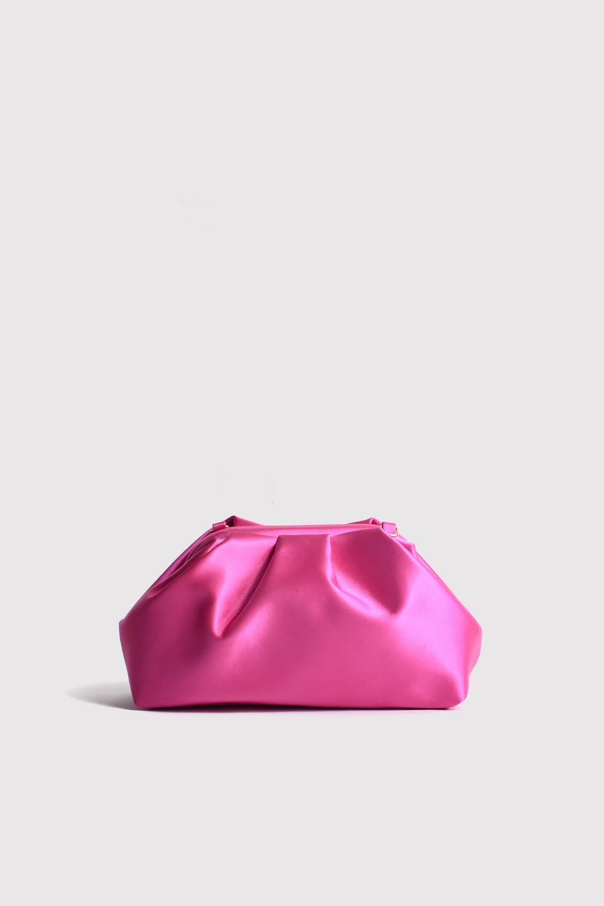 Fuşya Kadın Saten Clutch Abiye Çanta