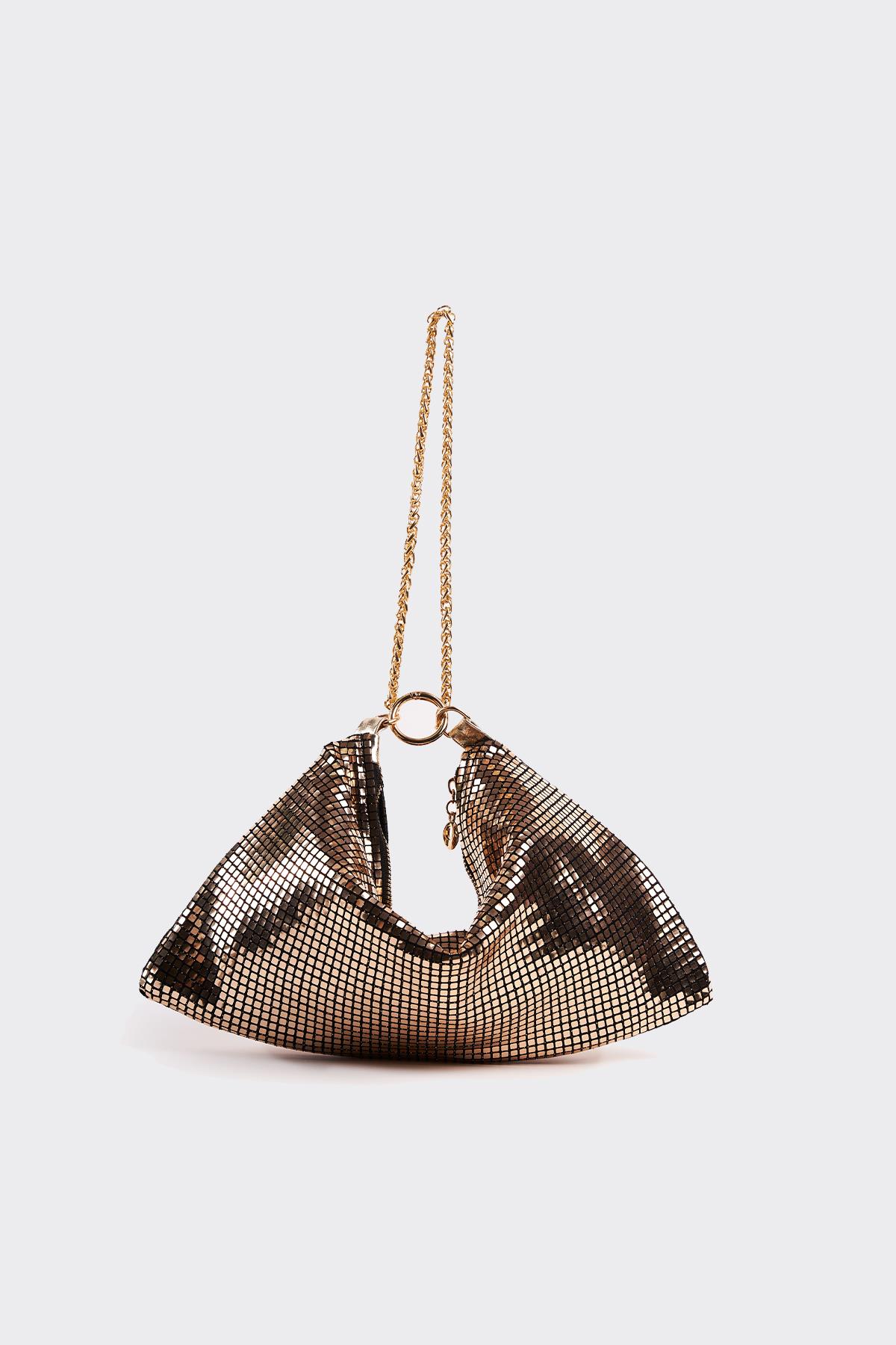 Gold Pul Payet Detaylı İki Şekilli Clutch Abiye Çanta
