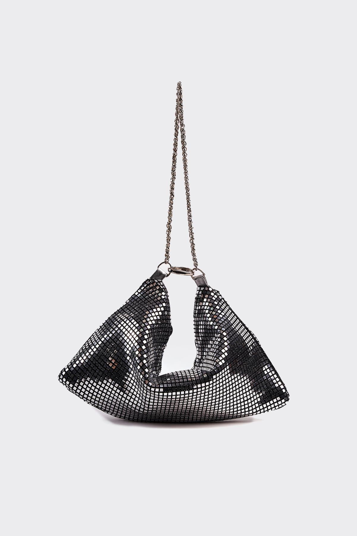 Gümüş Pul Payet Detaylı İki Şekilli Clutch Abiye Çanta