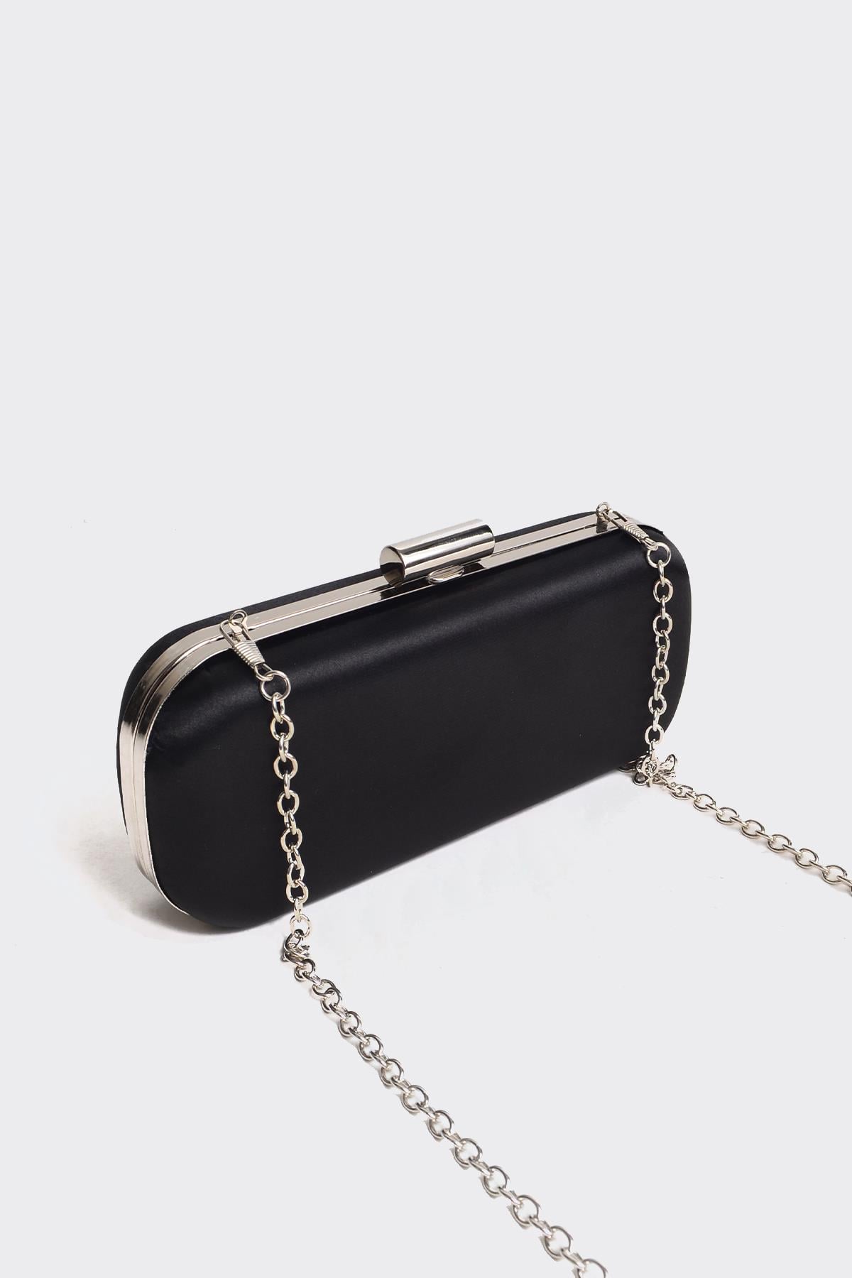 Gümüş Saten Gümüş Kapaklı Clutch Abiye Çanta