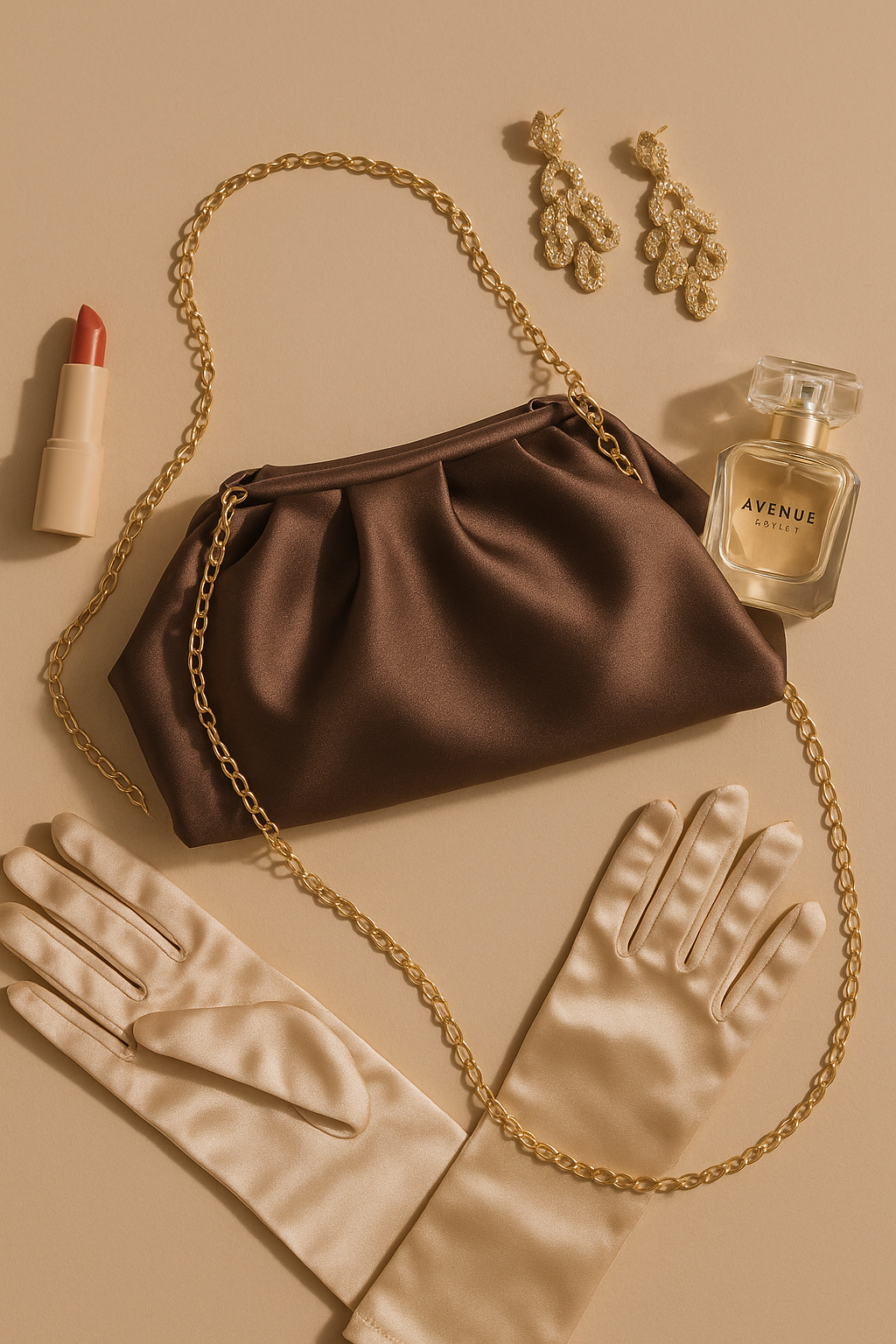 Kahve Kadın Saten Clutch Abiye Çanta