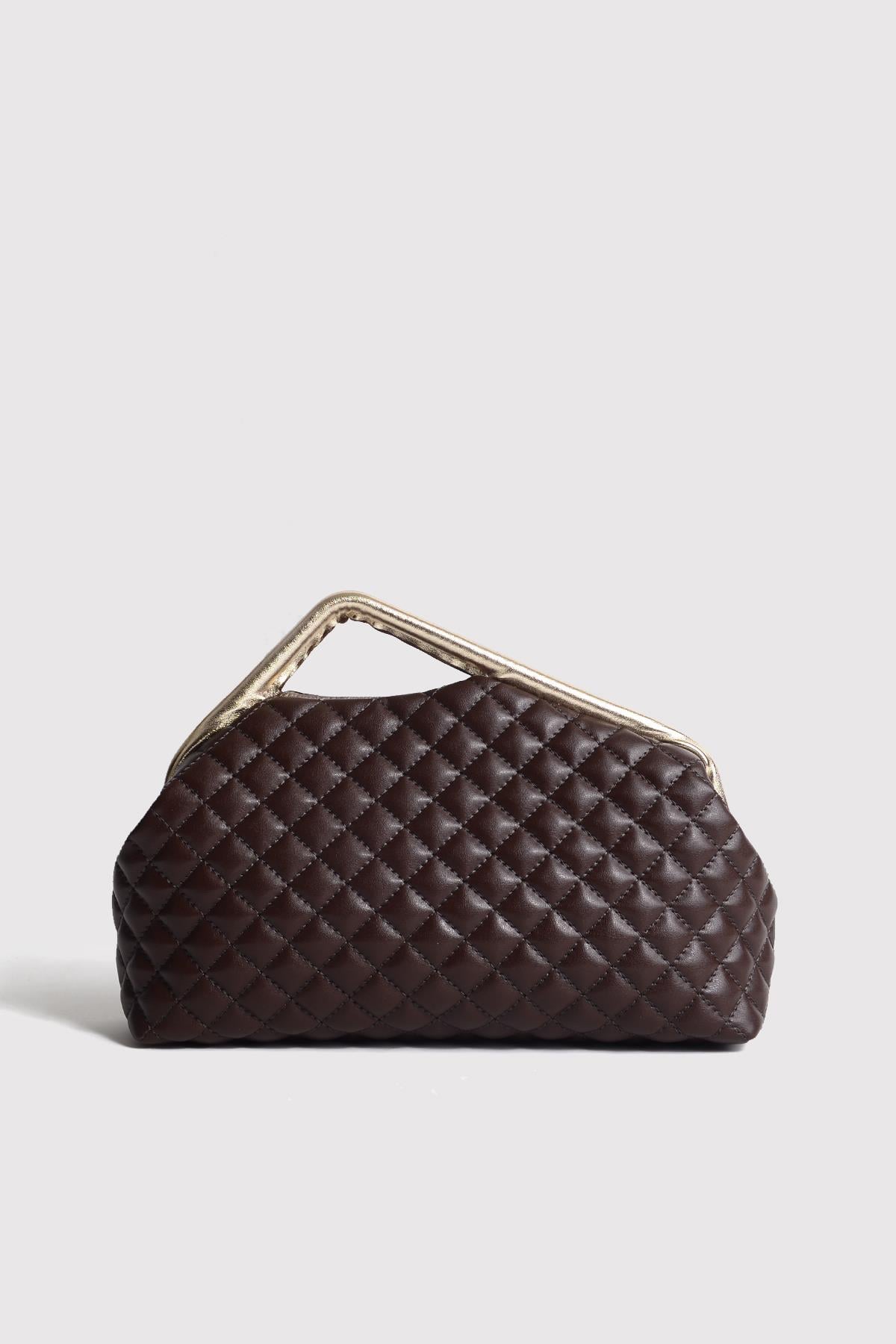 Kahve Kapitone Clutch Portföy Çanta