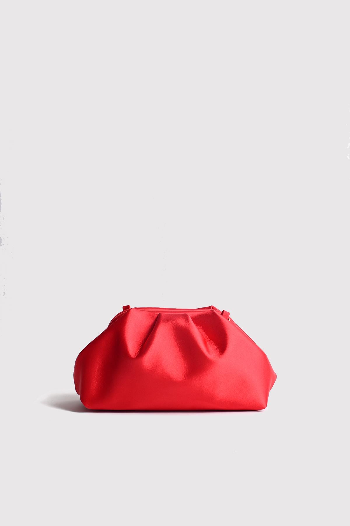 Kırmızı Kadın Saten Clutch Abiye Çanta
