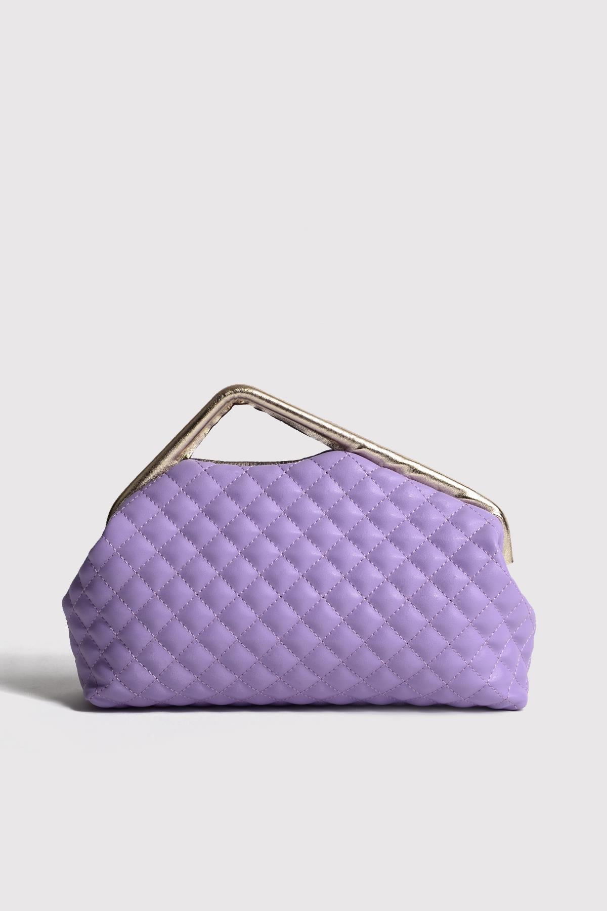 Lila Kapitone Clutch Portföy Çanta