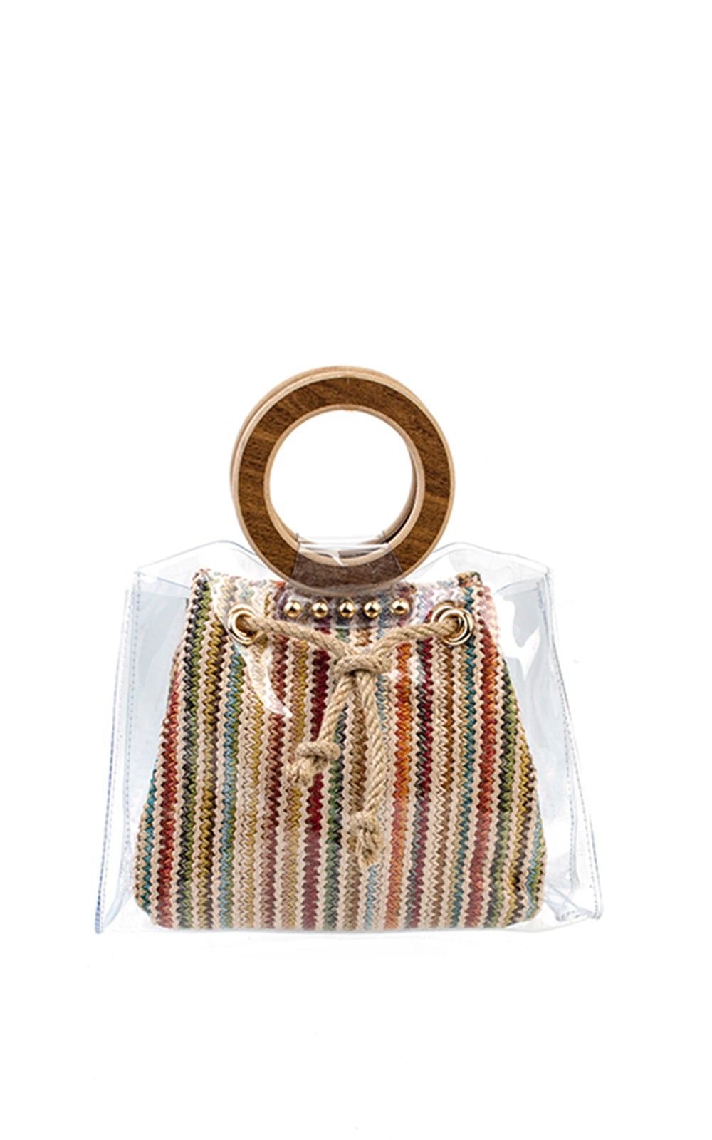 Mix Sofia Ahşap Saplı Hasır Detaylı El ve Omuz Çantası