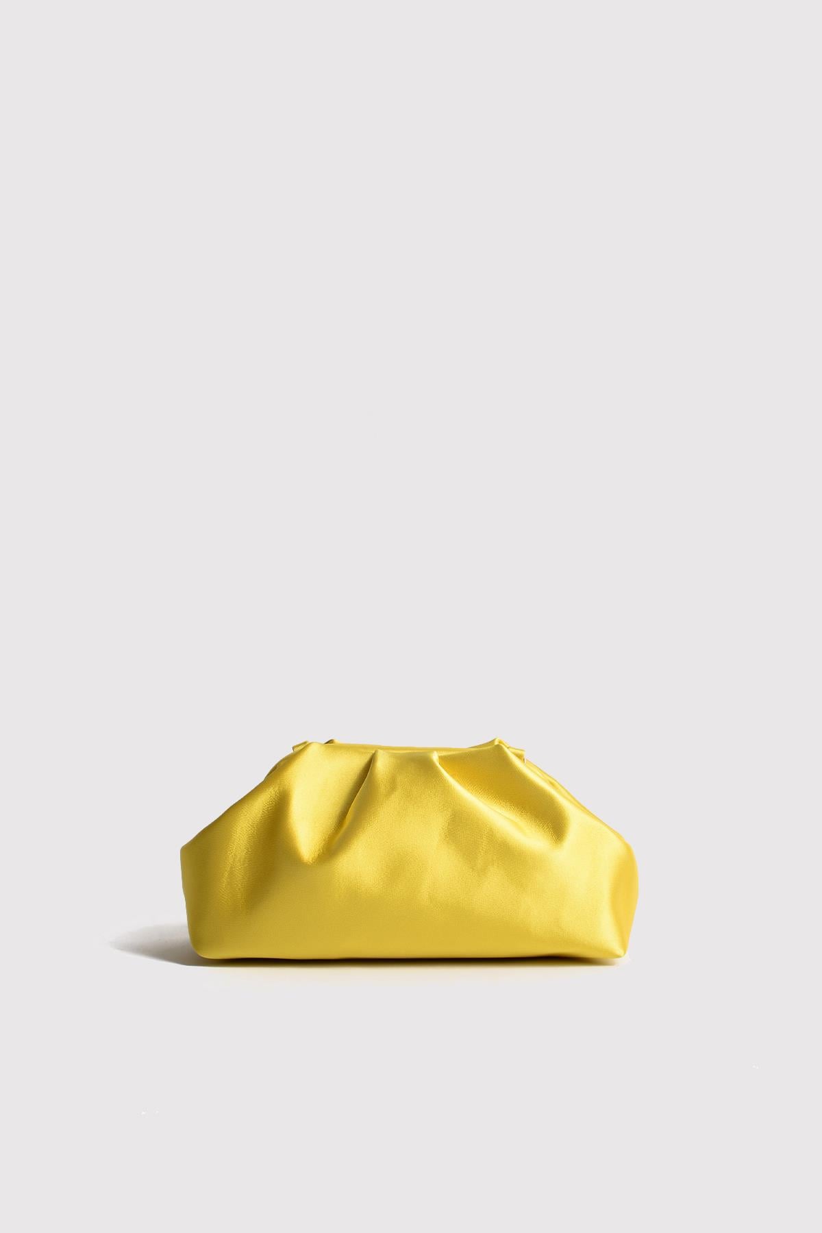 Sarı Kadın Saten Clutch Abiye Çanta
