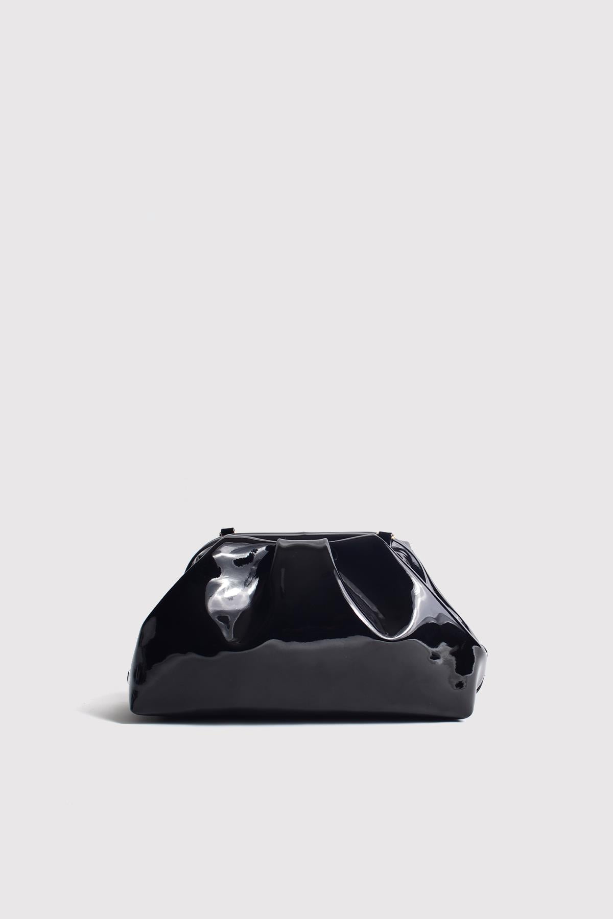Siyah Kadın Rugan Deri Clutch Abiye Çanta