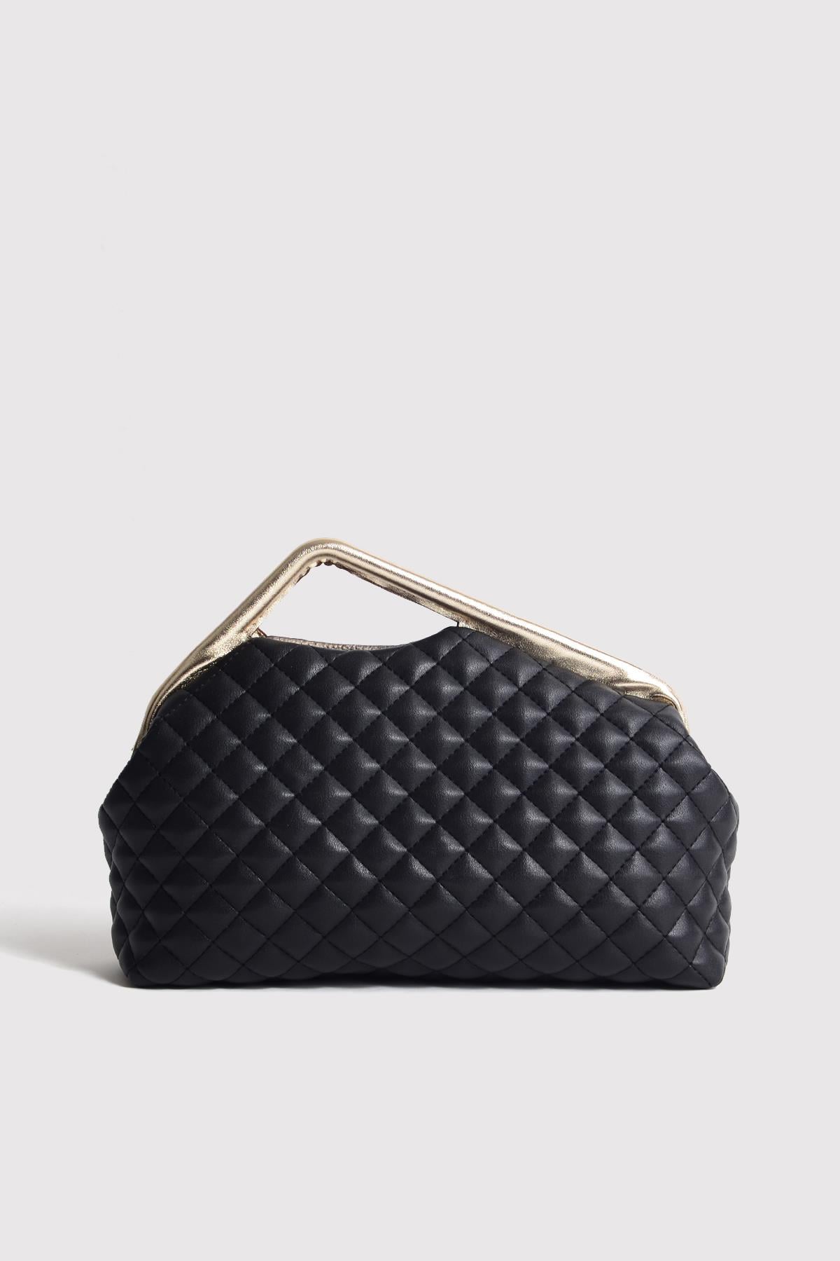 Siyah Kapitone Clutch Portföy Çanta