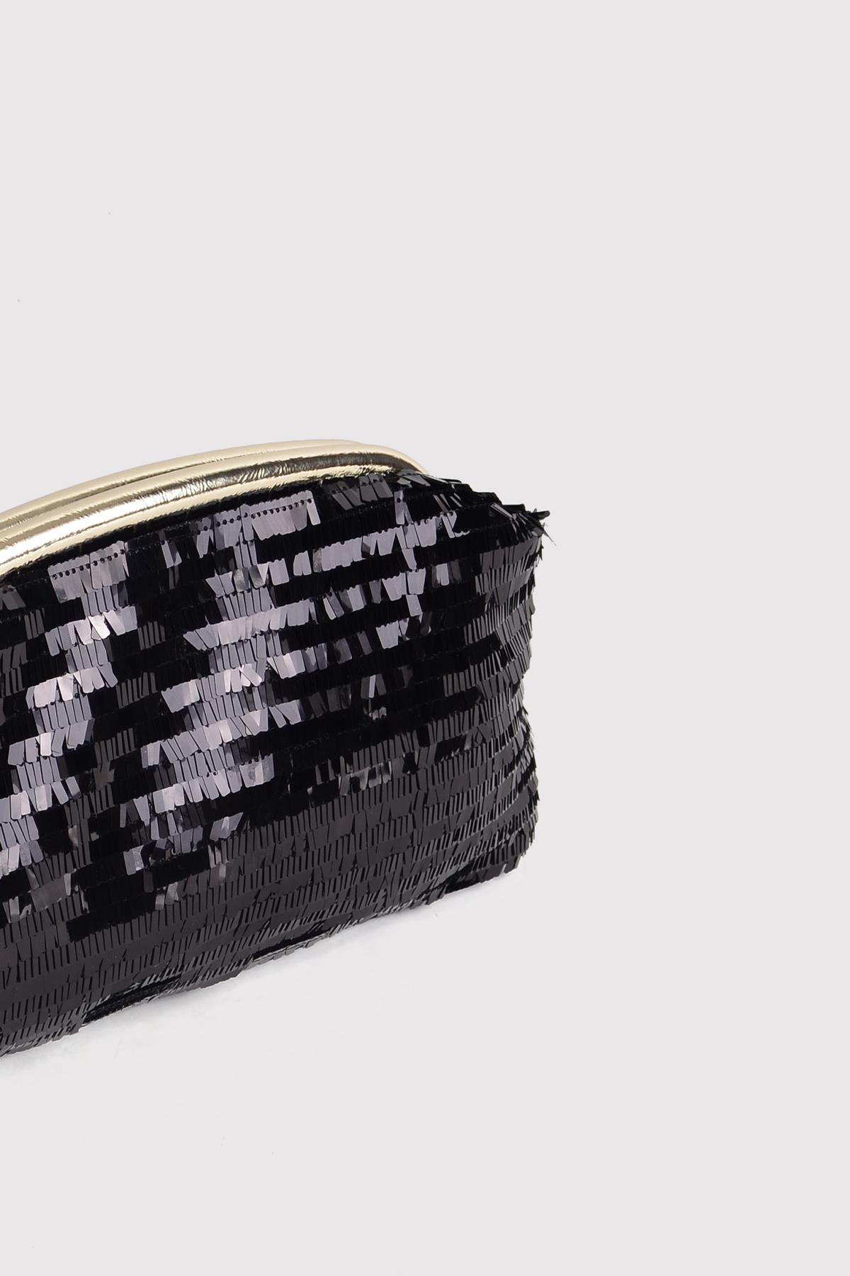 Siyah Payetli Clutch Abiye Çanta