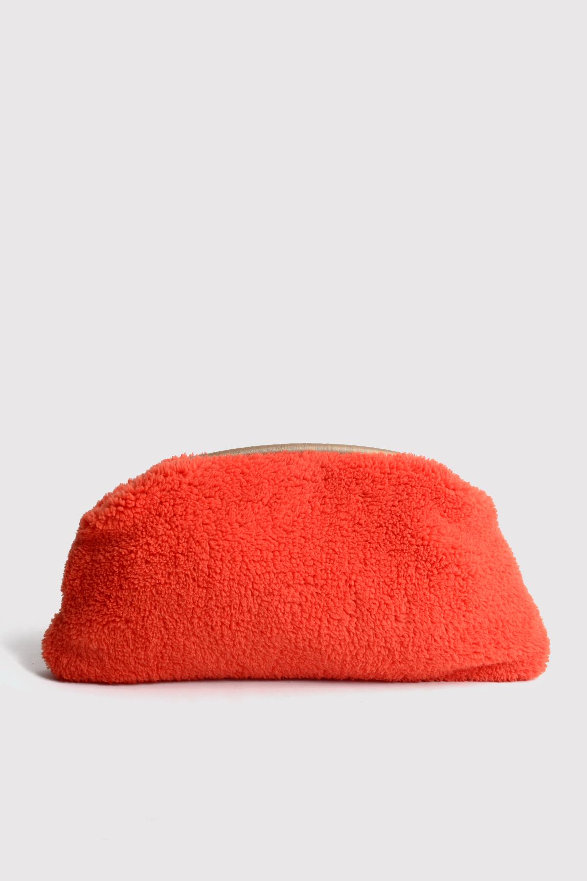 Turuncu Kadın Peluş Clutch Portföy Çanta