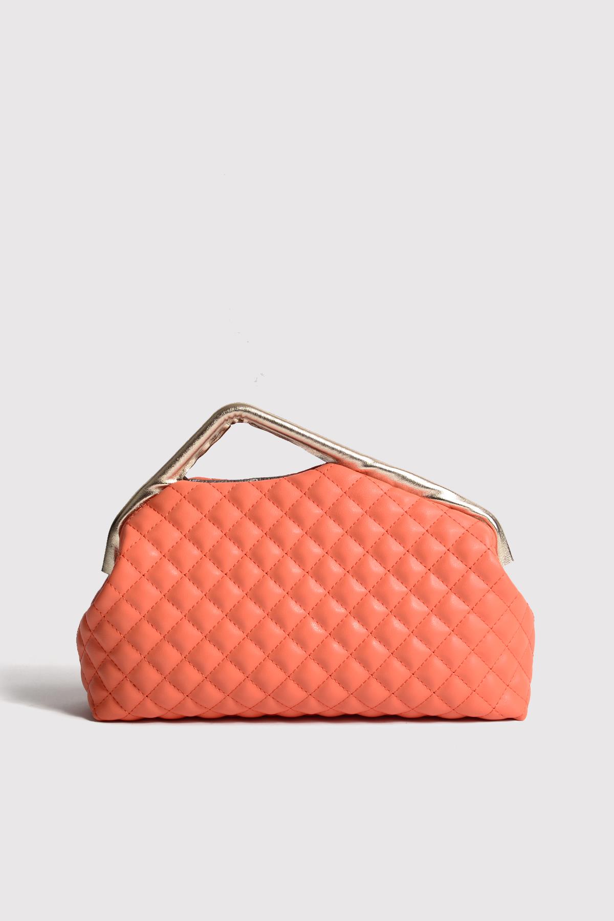 Turuncu Kapitone Clutch Portföy Çanta
