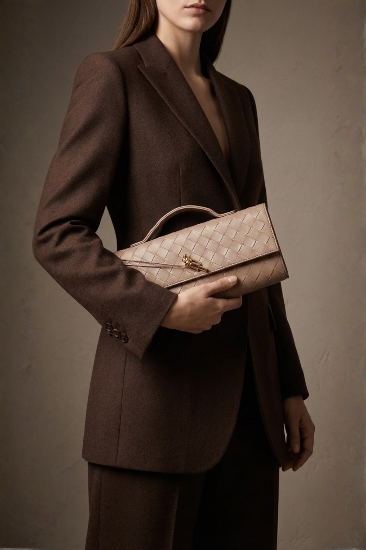 Vizon Örgü Derili Portföy Clutch Çanta