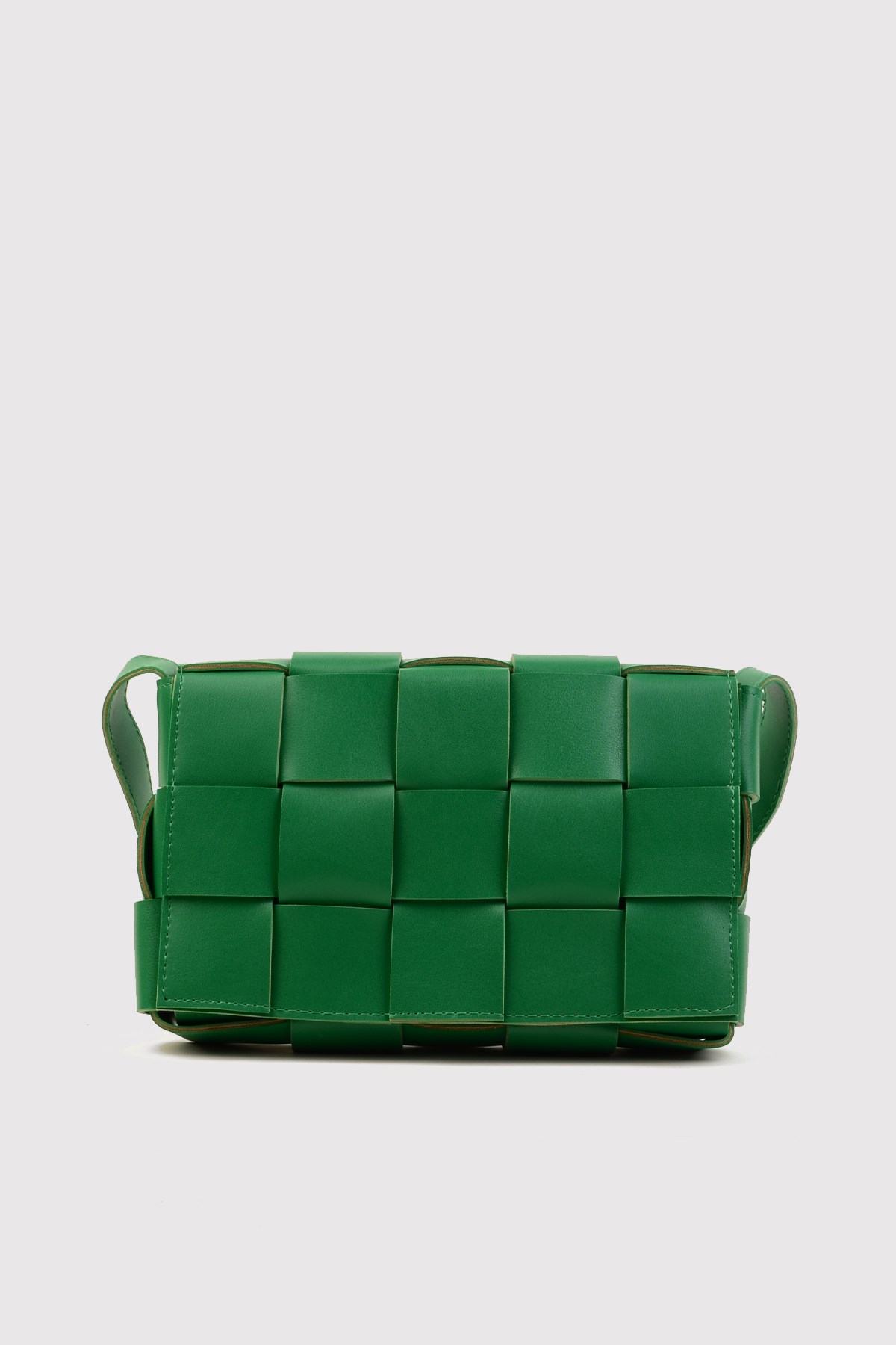 Yeşil Kadın Örme Derili Çapraz Askılı Çanta