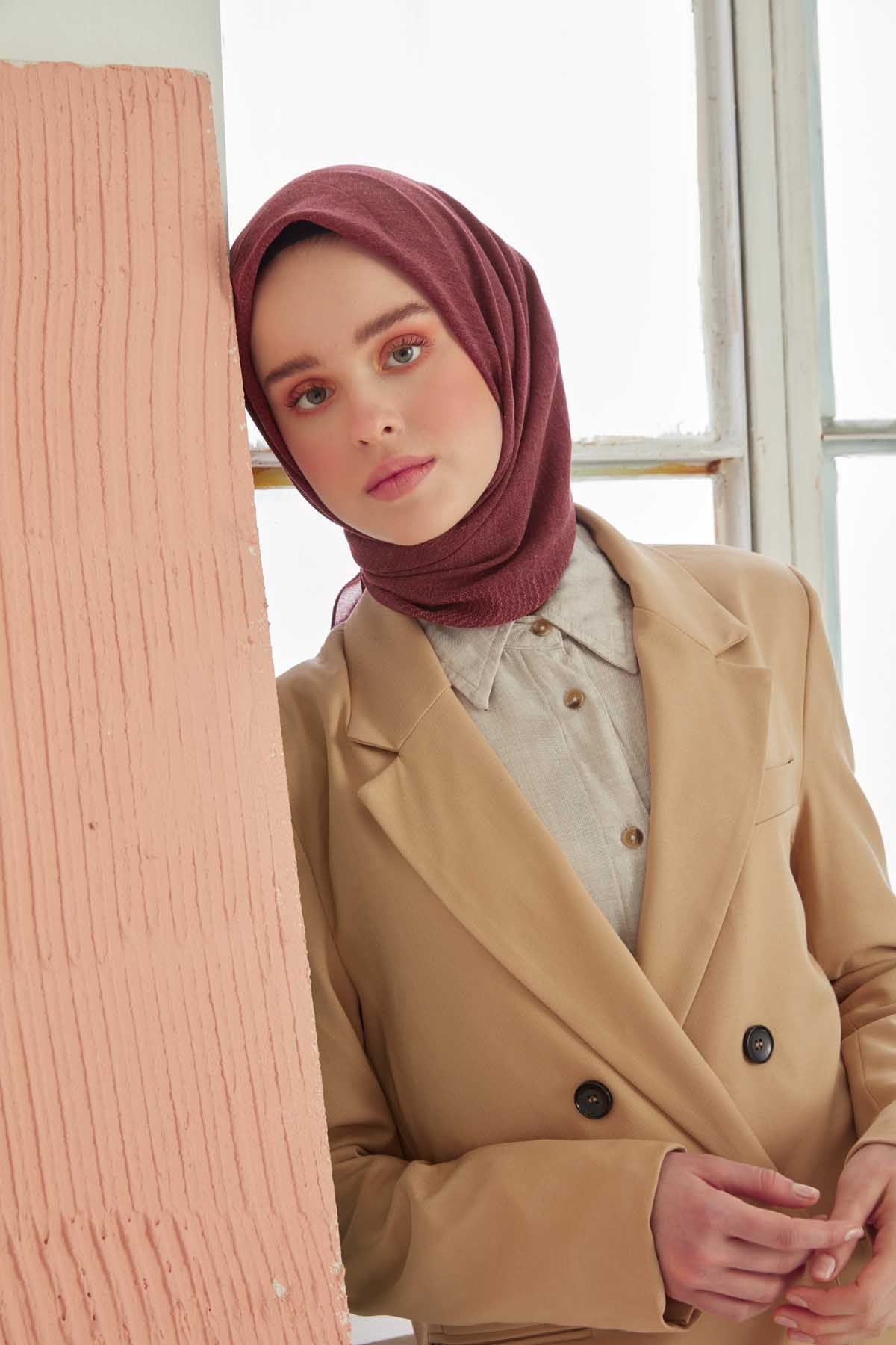 Pano Pamuk Eşarp Bordo-2 1243