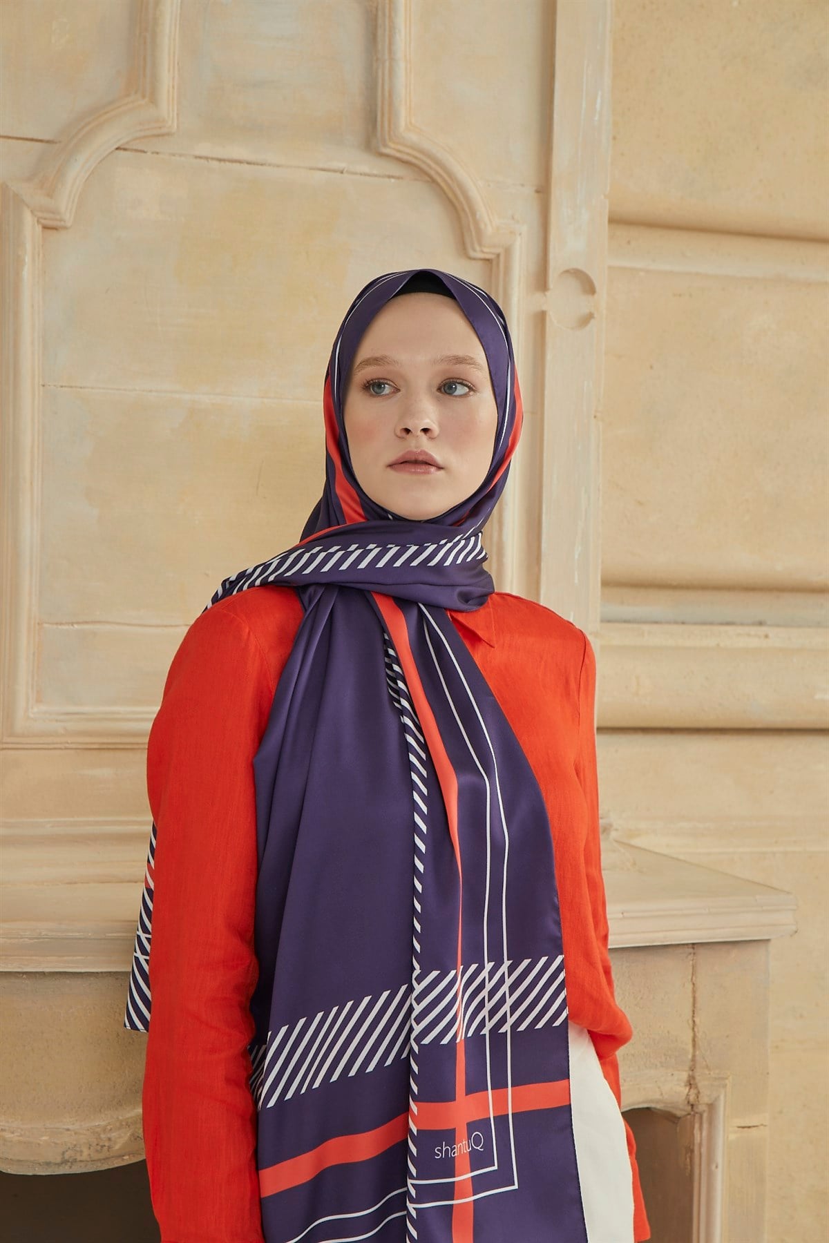 SHANTUQ TWILL ŞAL CLASSY DESEN-LACİVERT