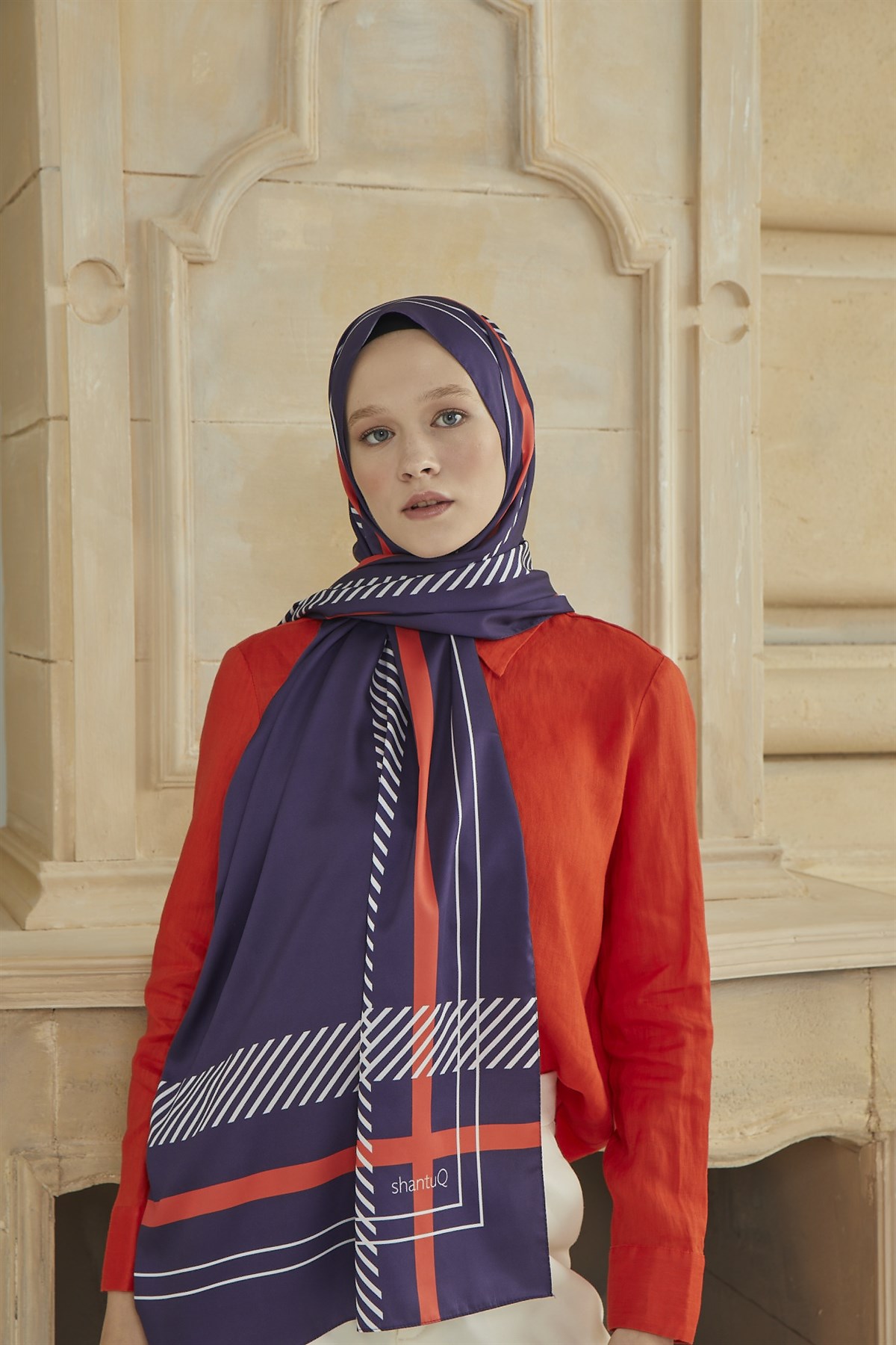SHANTUQ TWILL ŞAL CLASSY DESEN-LACİVERT