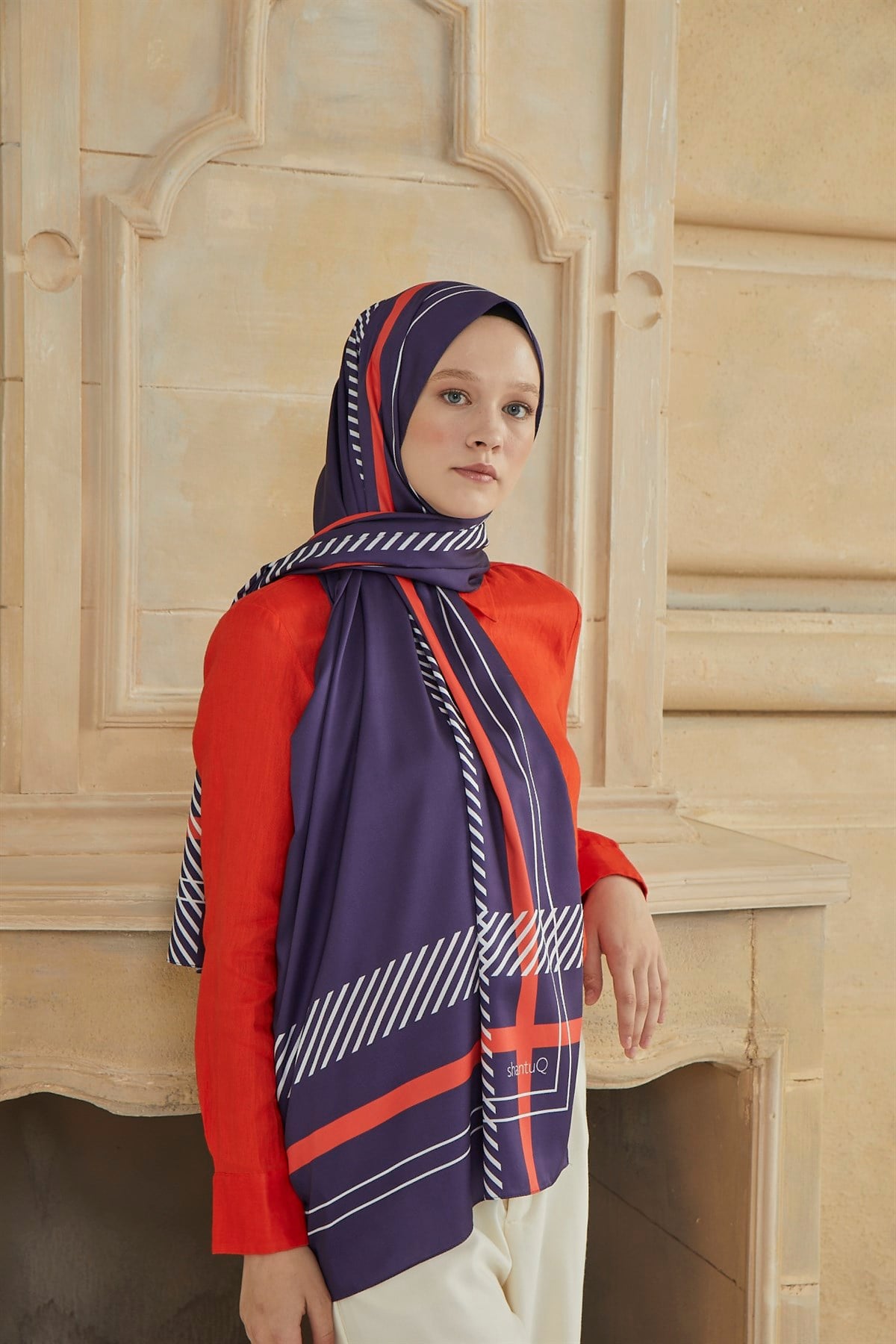 SHANTUQ TWILL ŞAL CLASSY DESEN-LACİVERT