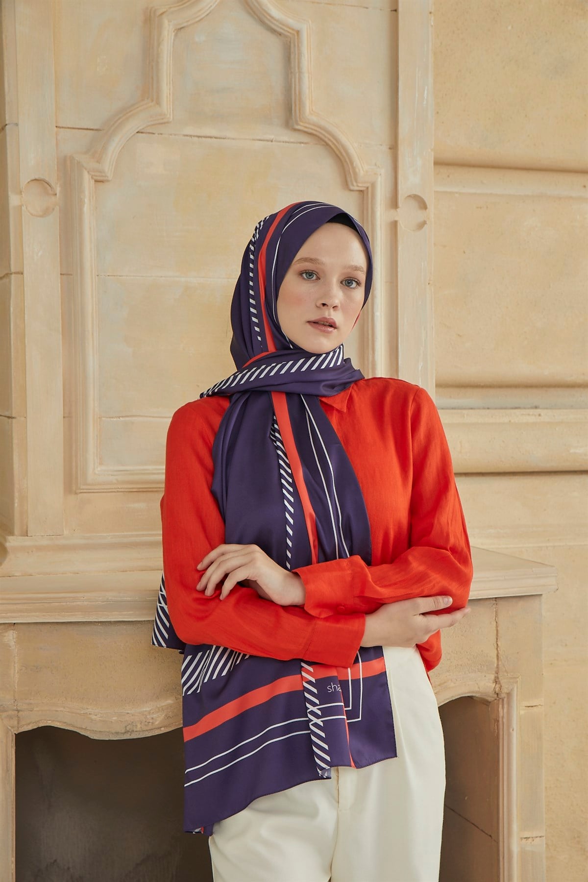 SHANTUQ TWILL ŞAL CLASSY DESEN-LACİVERT